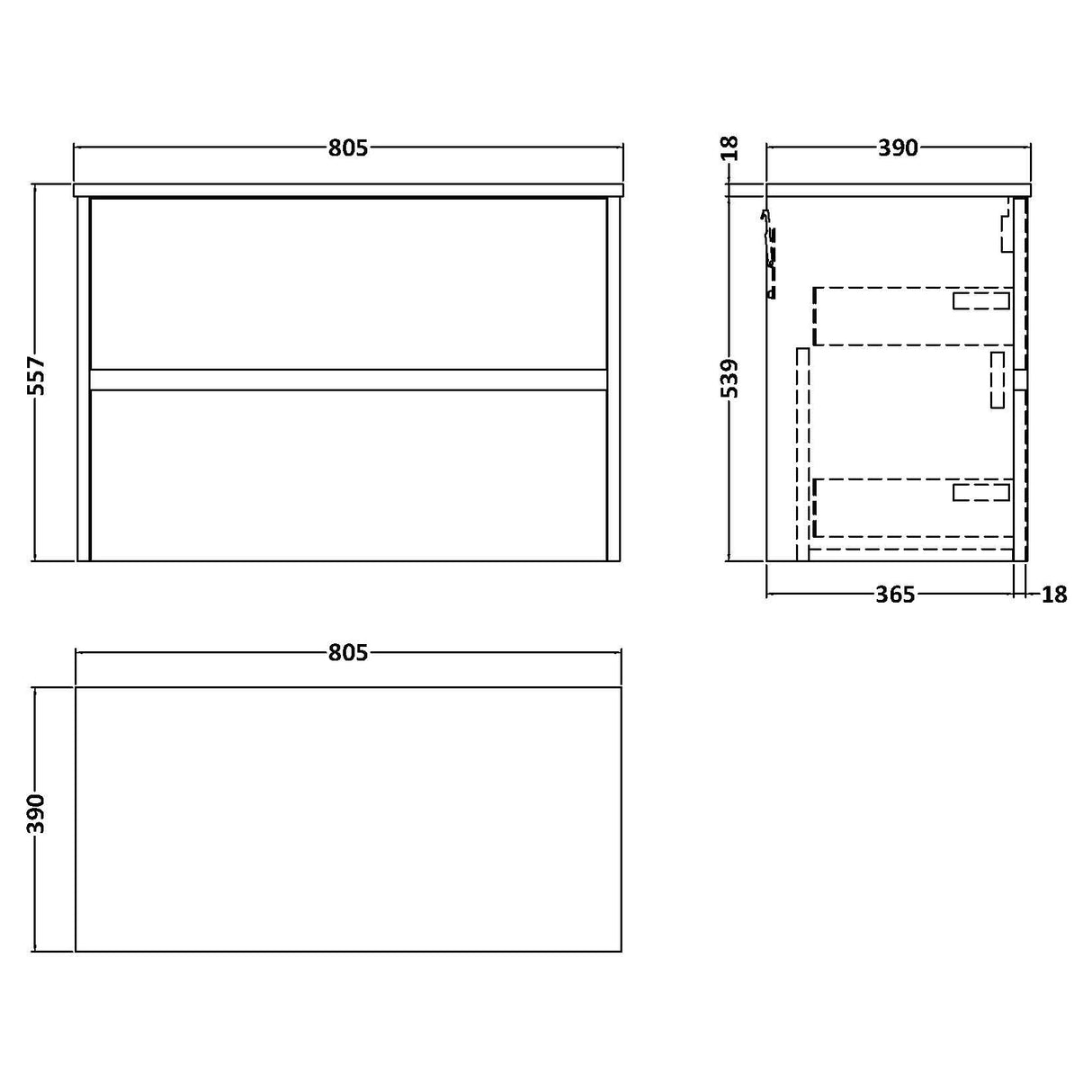 Nuie Havana 800mm Wall Hung 2 Drawer Countertop Vanity Unit Metallic Slate HAV2606W LD