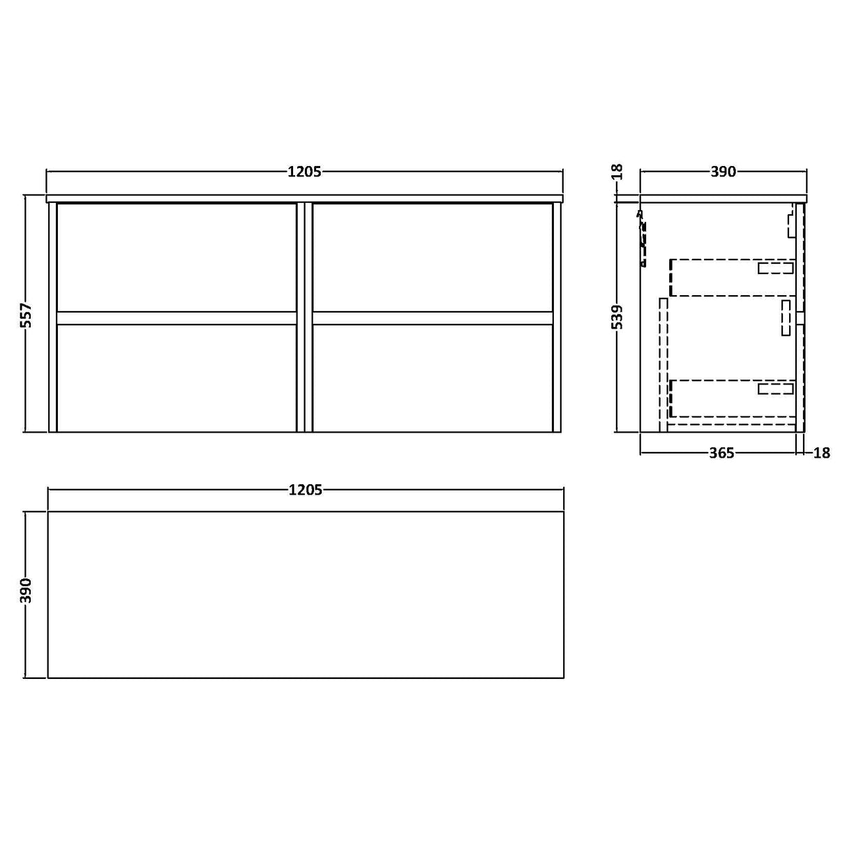 Nuie Havana 1200mm Wall Hung 4 Drawer Countertop Vanity Unit Autumn Oak HAV804W2 LD