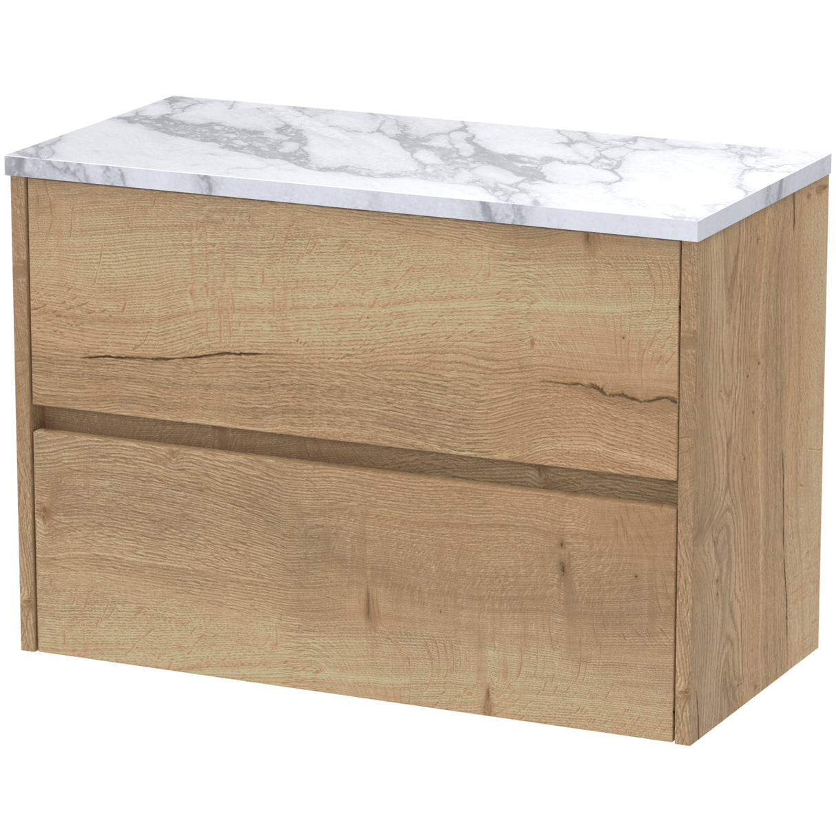 Nuie Havana 800mm Wall Hung 2 Drawer Countertop Vanity Unit Autumn Oak HAV806LCM
