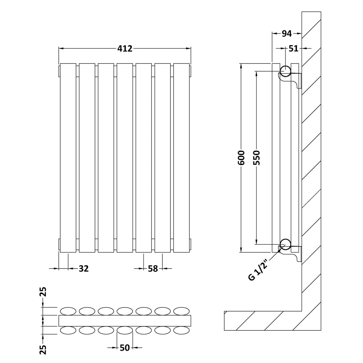 Nuie Revive Designer Horizontal Double Panel Radiator H600 x W412mm Gloss White HL337D LD