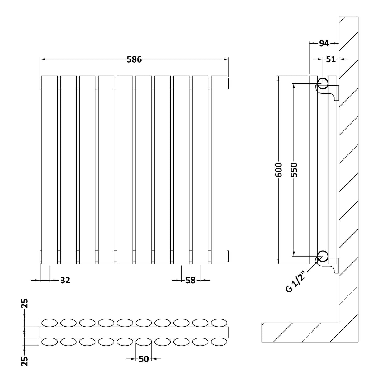 Nuie Revive Designer Horizontal Double Panel Radiator H600 x W586mm Gloss White HL338D LD
