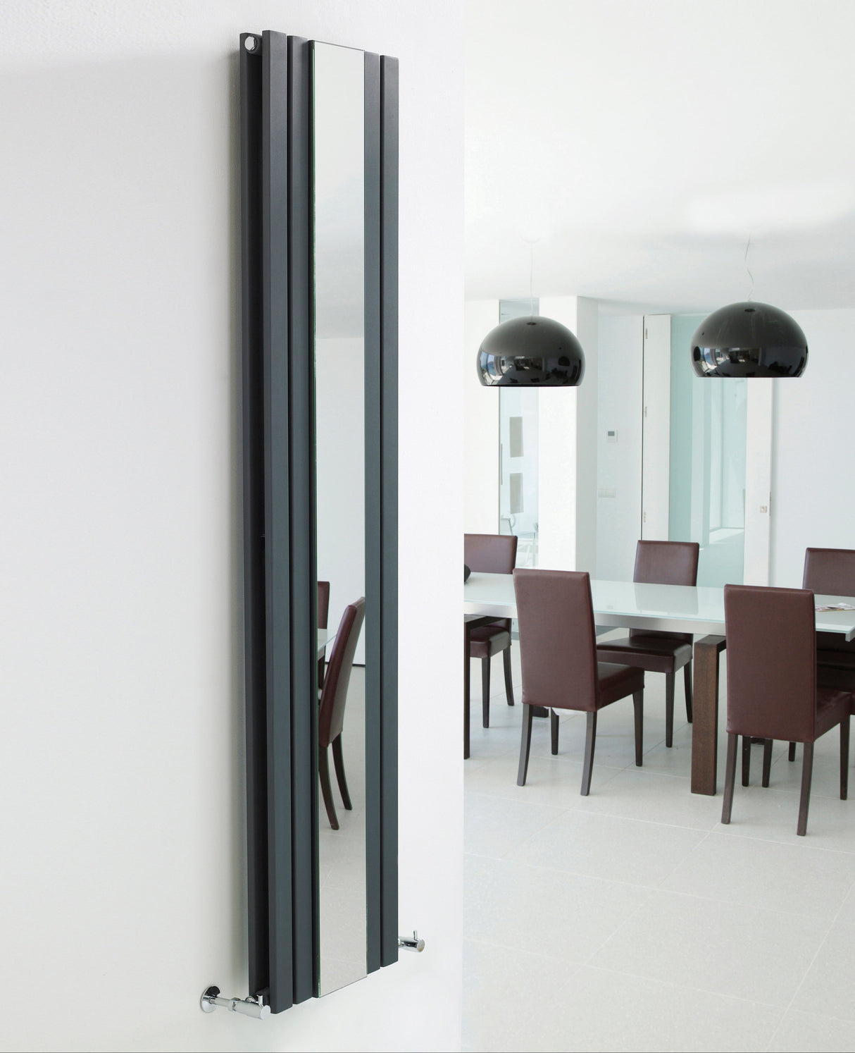 Nuie Sloane Designer Vertical Double Panel Radiator With Mirror H1800 x W381mm Anthracite HLA84 LS