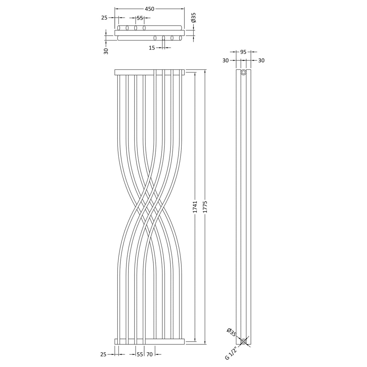 Nuie Xcite Designer Curved Vertical Double Panel Radiator H1775 x W450mm Gloss White HLW94 LD