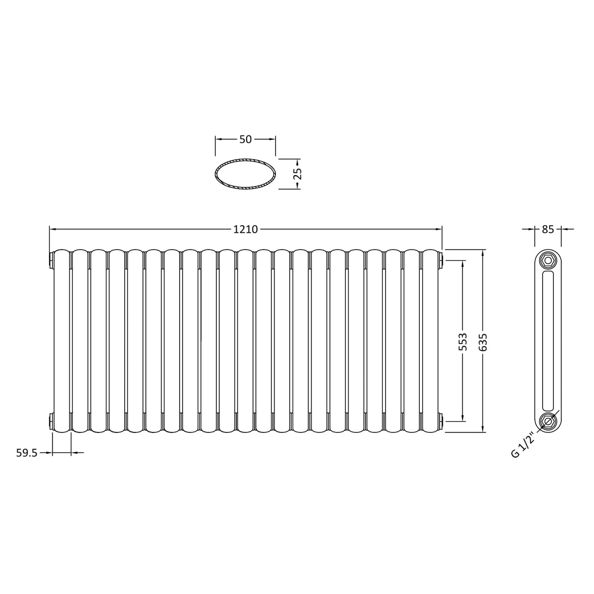 Nuie Salvia Designer Horizontal Double Panel Radiator H635 x W1223mm Anthracite HSA007 LD