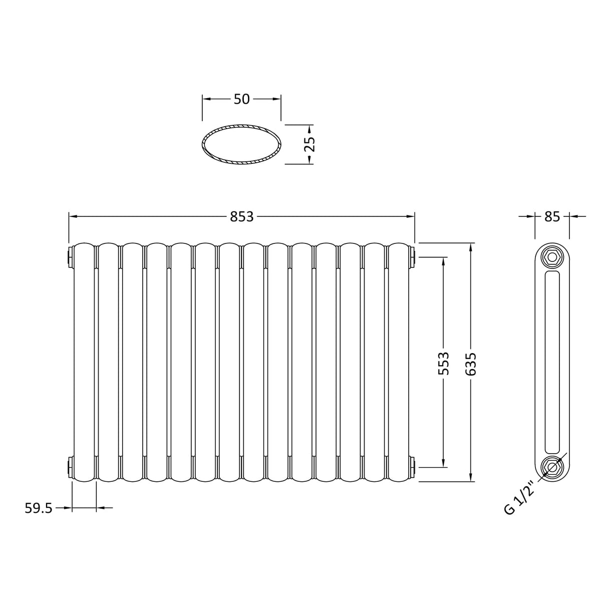 Nuie Salvia Designer Horizontal Double Panel Radiator H635 x W863mm Anthracite HSA008 LD