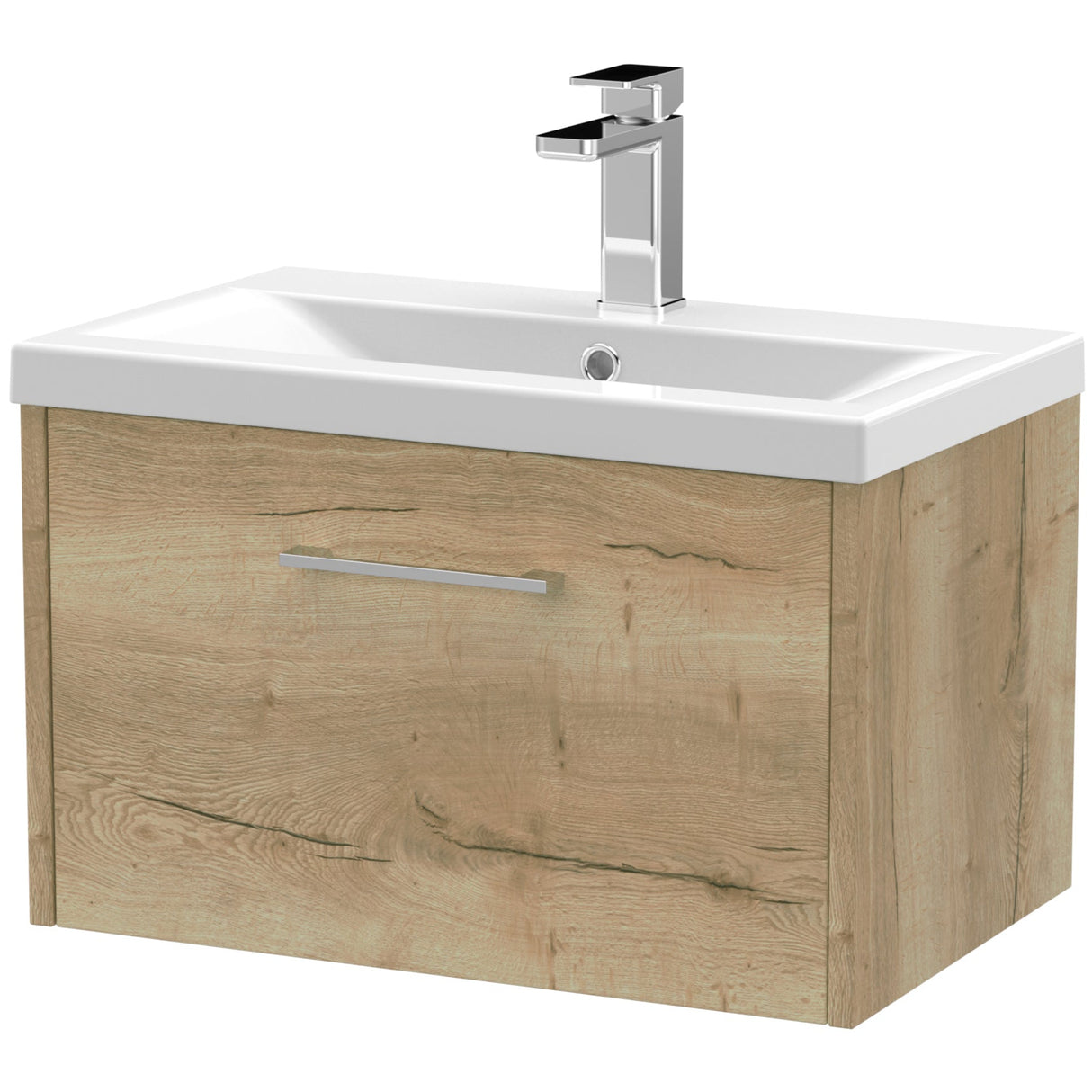 Hudson Reed Juno 600mm Wall Hung Vanity Unit & Basin, 1 Drawer Autumn Oak JNU1822A