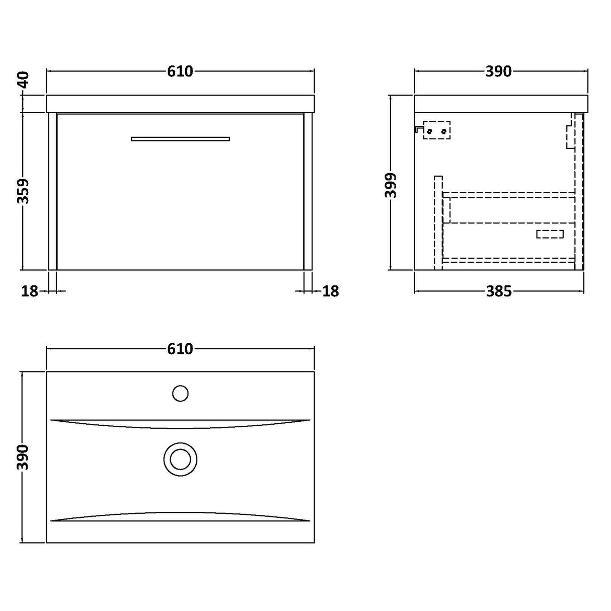 Hudson Reed Juno 600mm Wall Hung Vanity Unit & Basin, 1 Drawer Autumn Oak JNU1822A LD