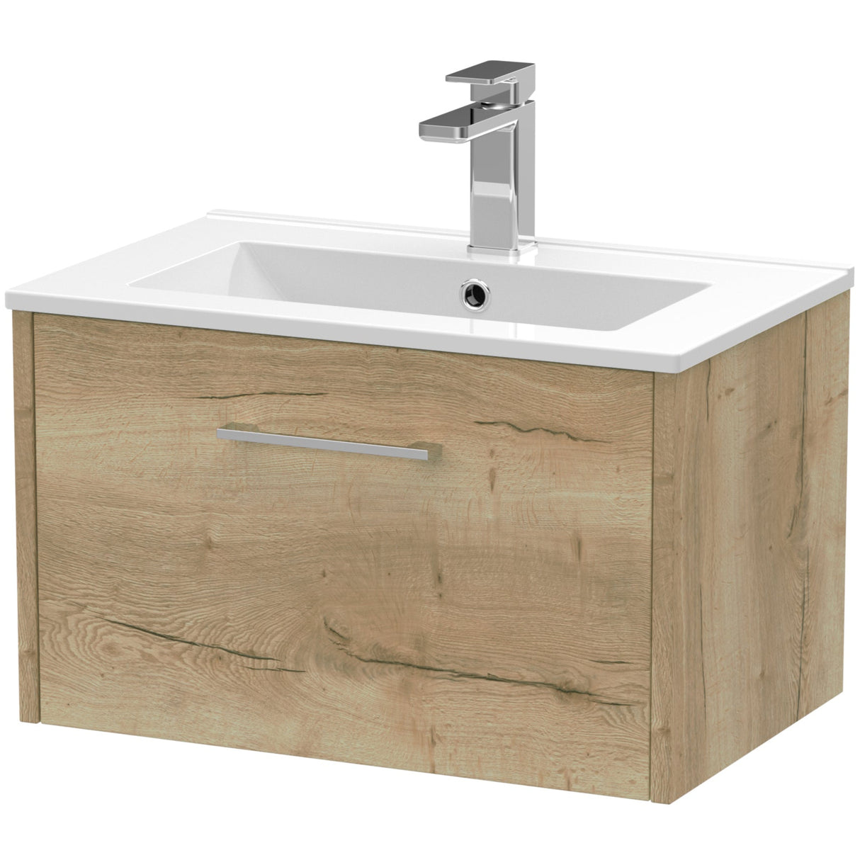 Hudson Reed Juno 600mm Wall Hung Vanity Unit & Basin, 1 Drawer Autumn Oak JNU1822B