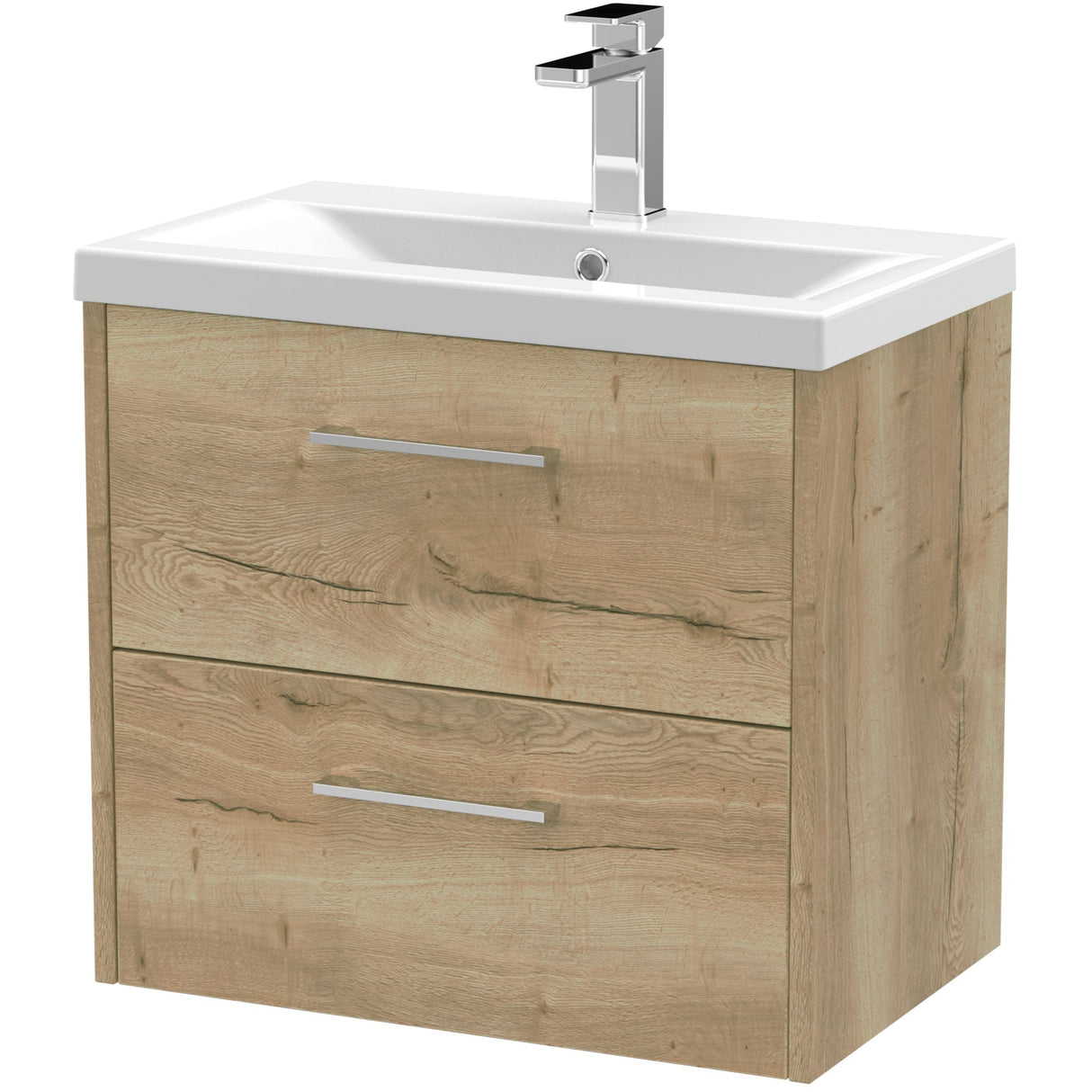 Hudson Reed Juno 600mm Wall Hung Vanity Unit & Basin, 2 Drawers Autumn Oak JNU1824A