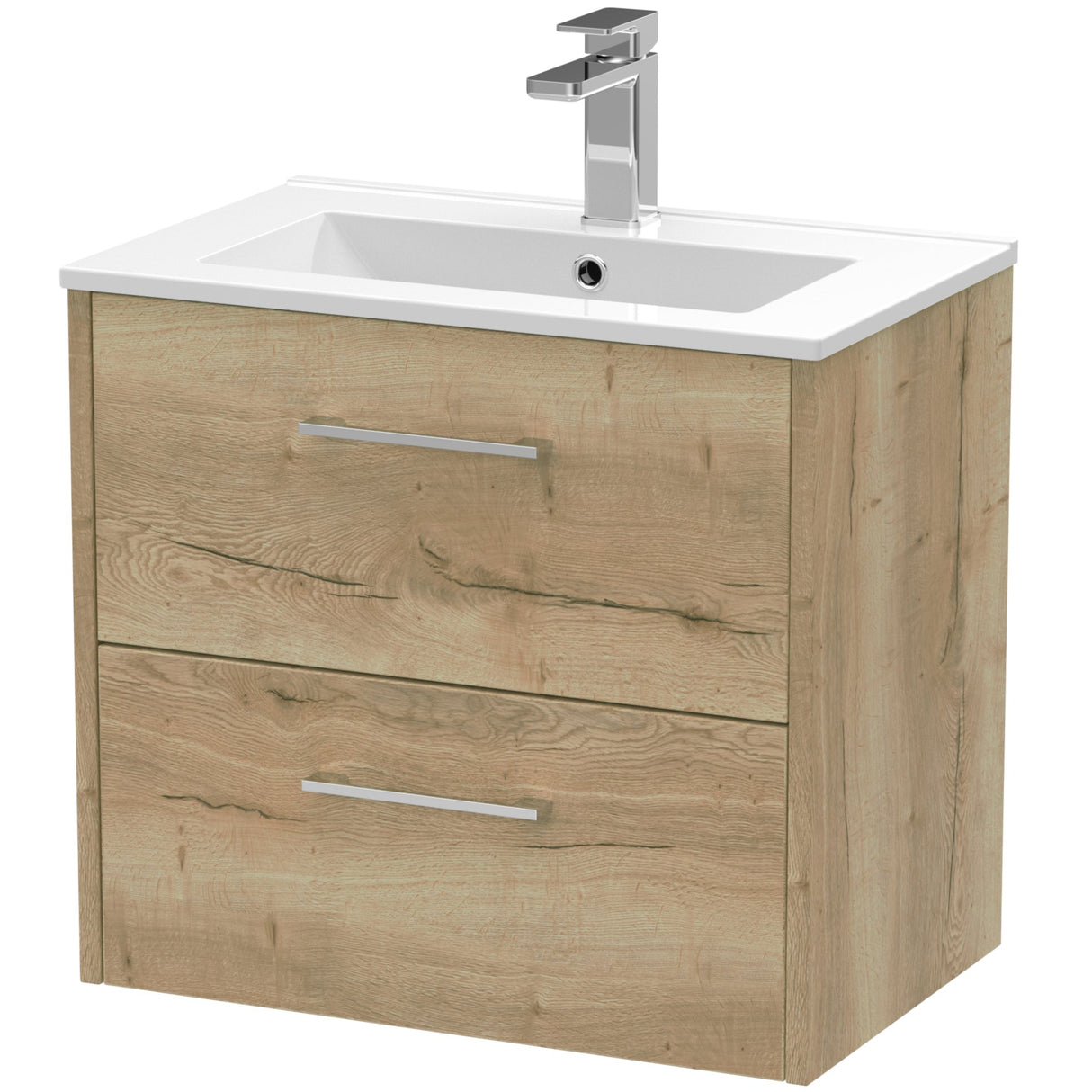 Hudson Reed Juno 600mm Wall Hung Vanity Unit & Basin, 2 Drawers Autumn Oak JNU1824B