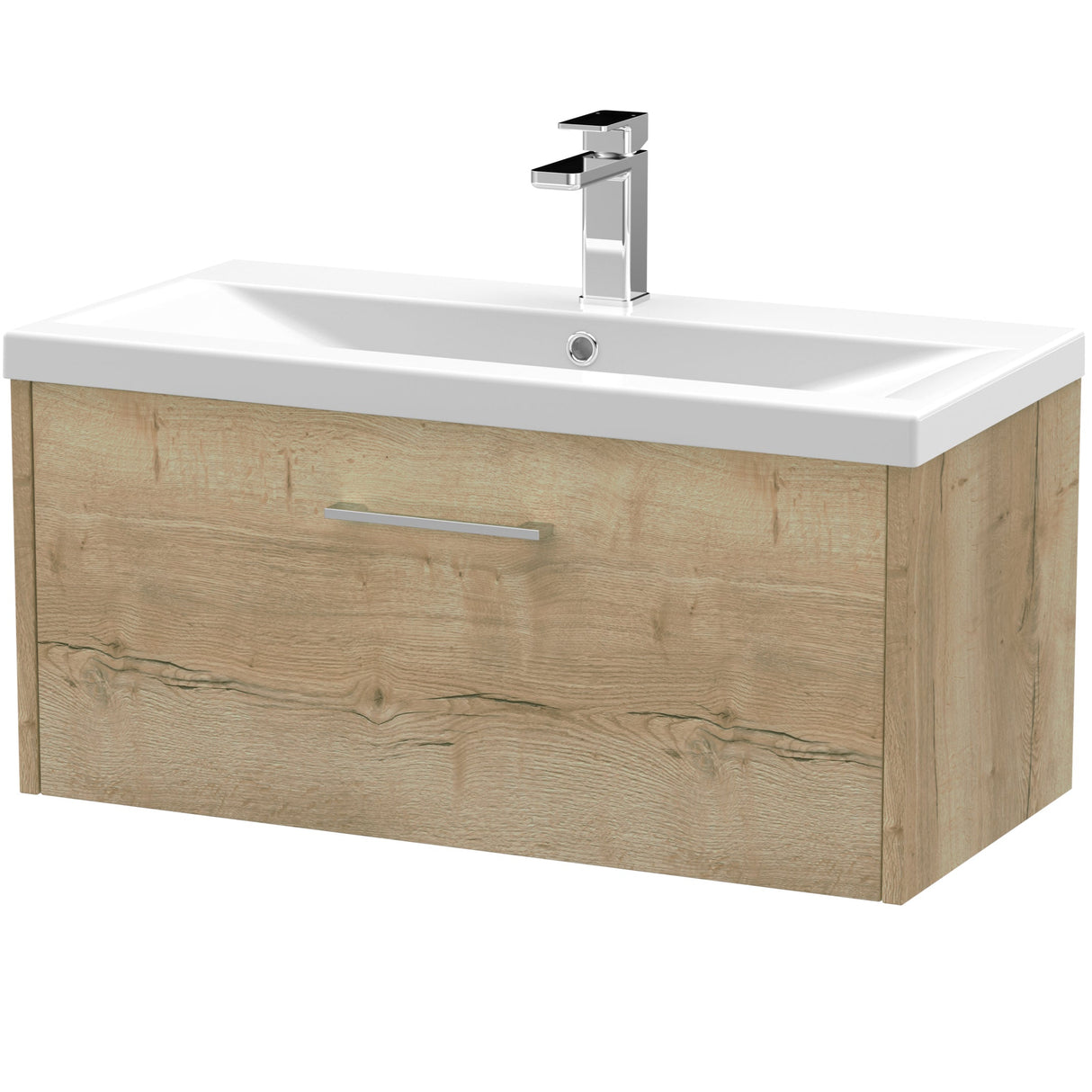 Hudson Reed Juno 800mm Wall Hung Vanity Unit & Basin, 1 Drawer Autumn Oak JNU1825A