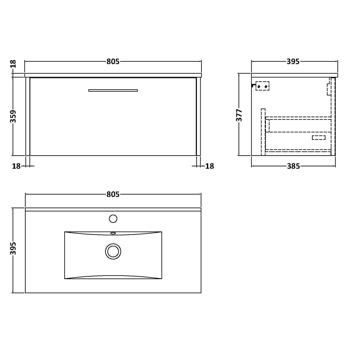 Hudson Reed Juno 800mm Wall Hung Vanity Unit & Basin, 1 Drawer Autumn Oak JNU1825B LD