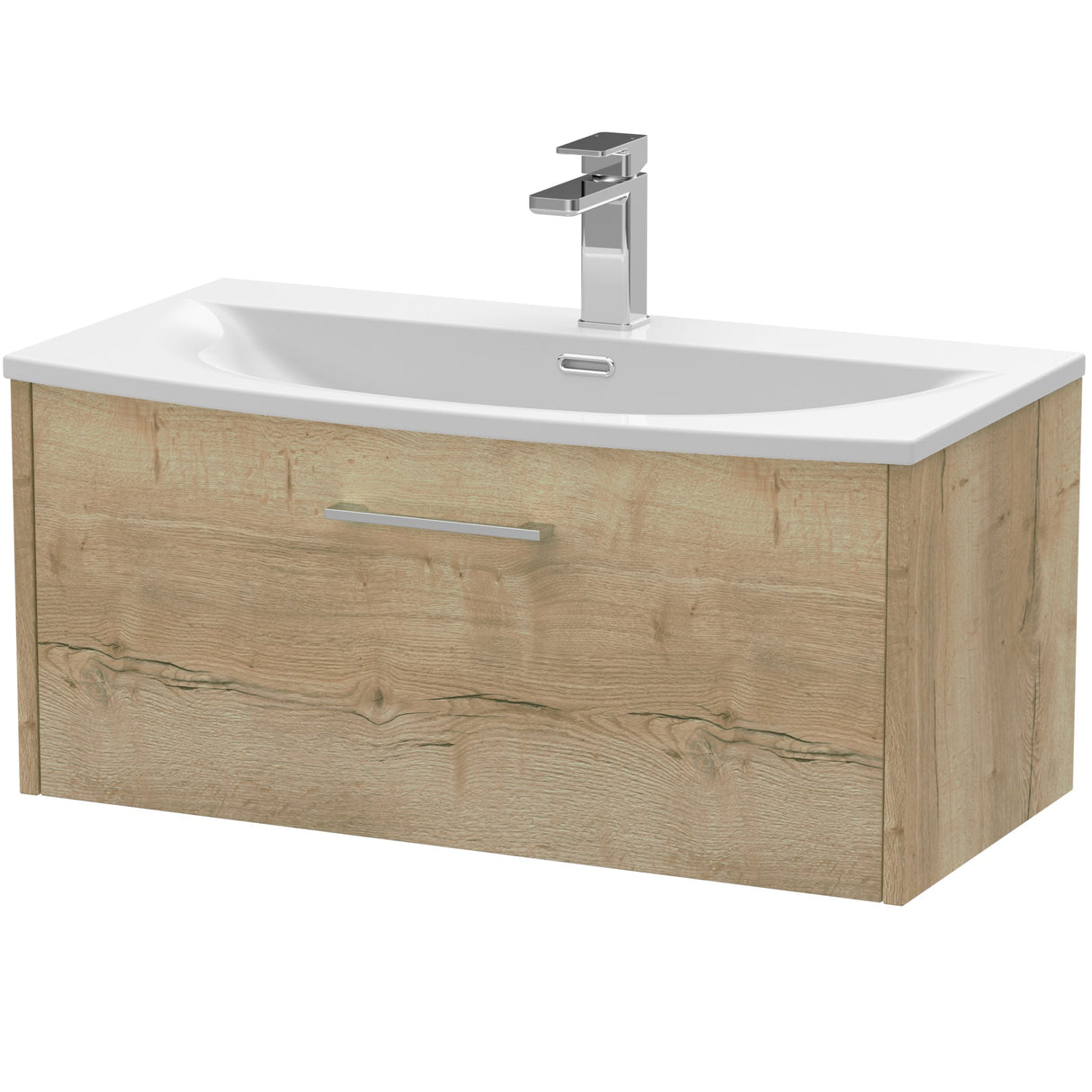 Hudson Reed Juno 800mm Wall Hung Vanity Unit & Basin, 1 Drawer Autumn Oak JNU1825G