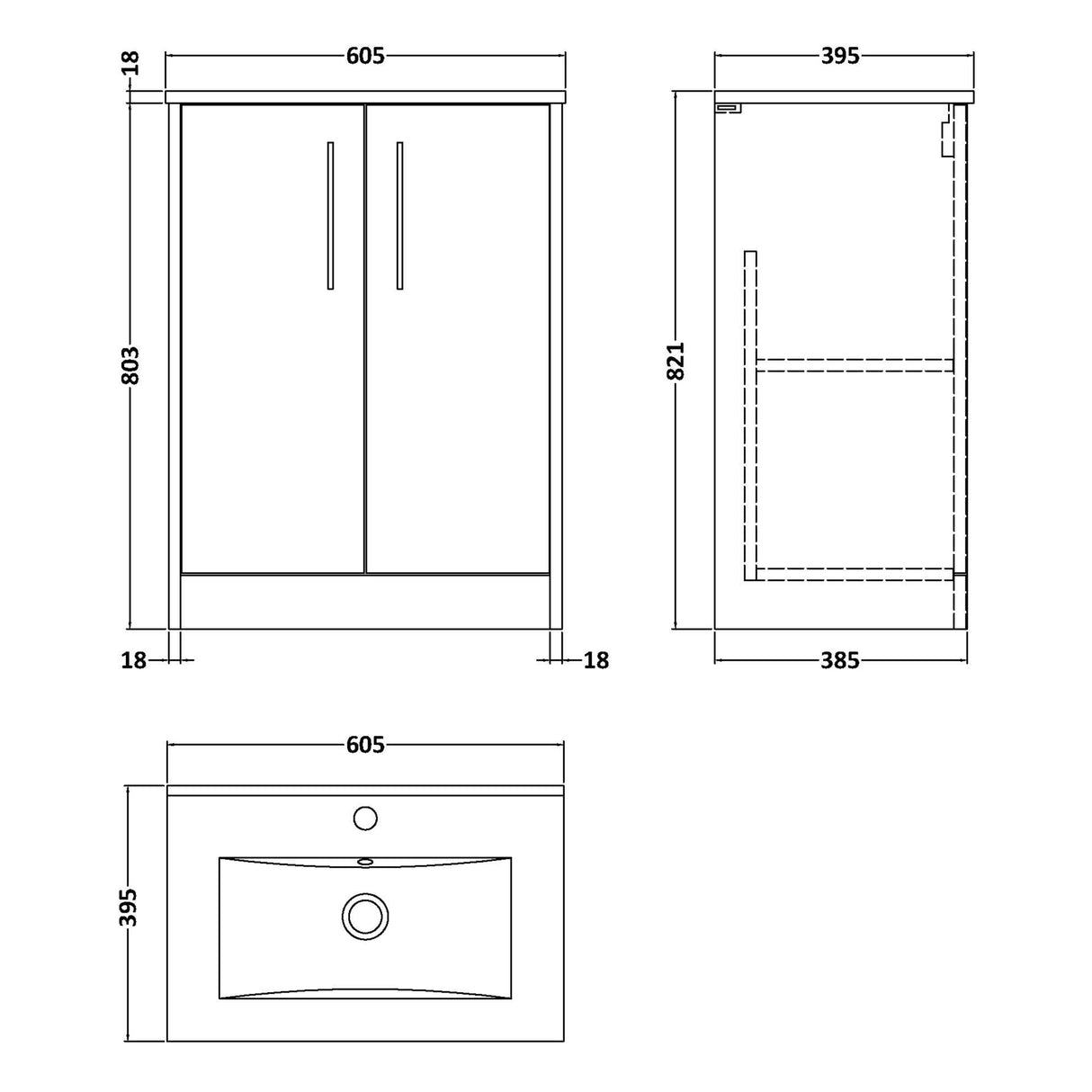 Hudson Reed Juno 600mm Freestanding Vanity Unit & Basin, 2 Doors Graphite Grey JNU2203B LD