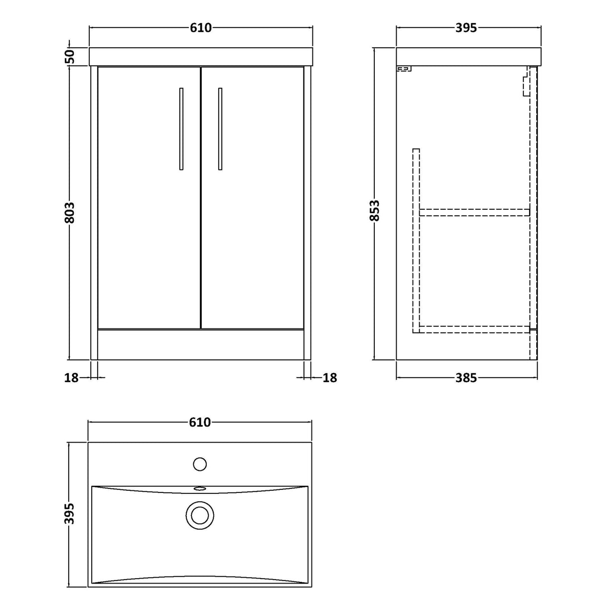 Hudson Reed Juno 600mm Freestanding Vanity Unit & Basin, 2 Doors Graphite Grey JNU2203D LD