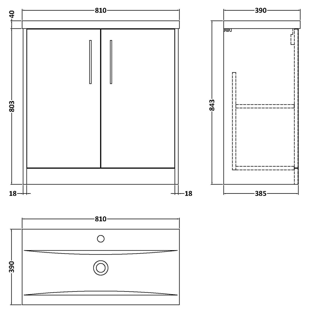 Hudson Reed Juno 800mm Freestanding Vanity Unit & Basin, 2 Doors Graphite Grey JNU2205A LD