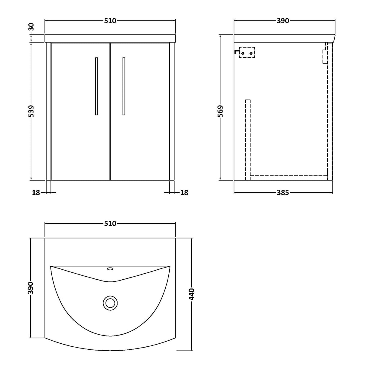 Hudson Reed Juno 500mm Wall Hung Vanity Unit & Basin, 2 Doors Graphite Grey JNU2221G LD