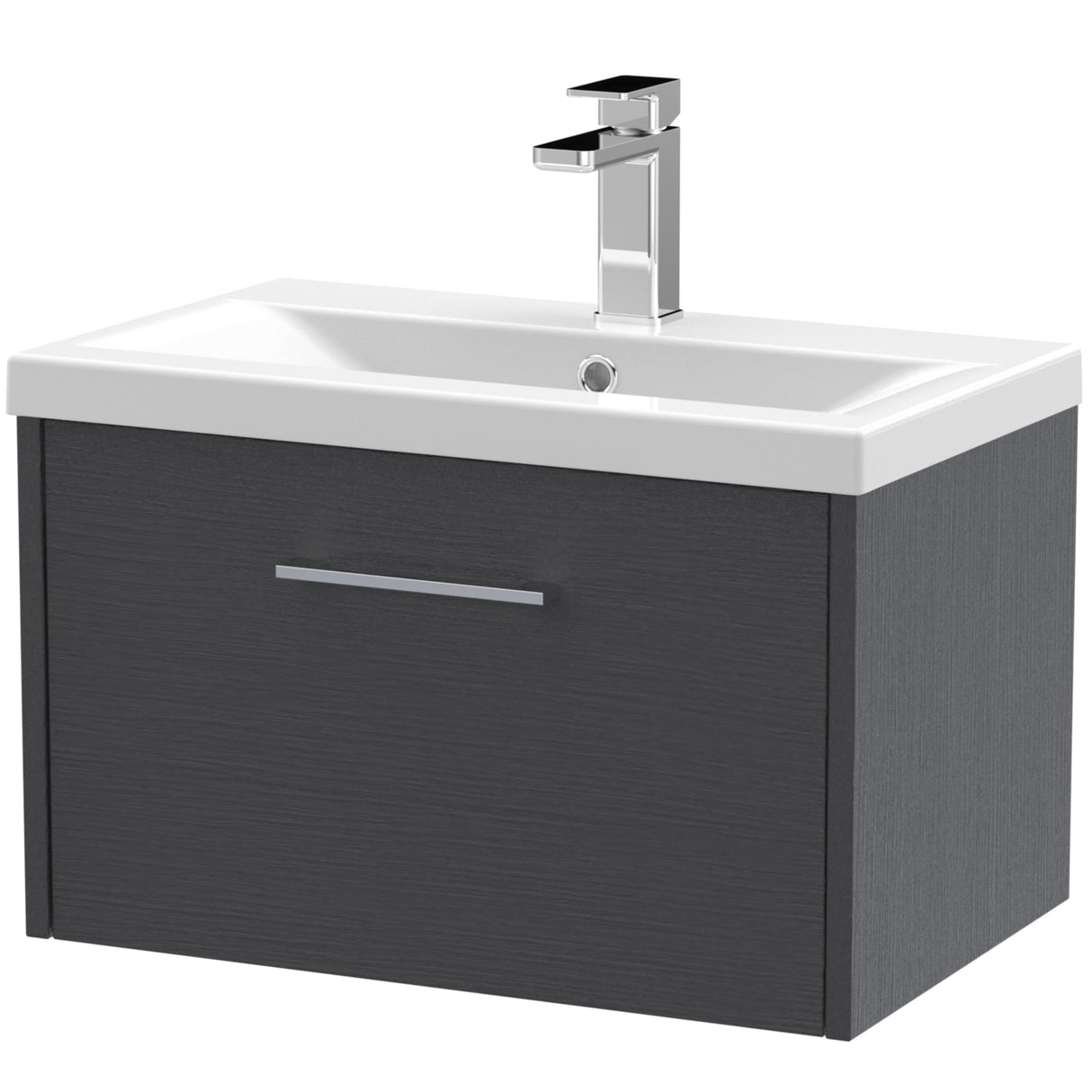 Hudson Reed Juno 600mm Wall Hung Vanity Unit & Basin, 1 Drawer Graphite Grey JNU2222A