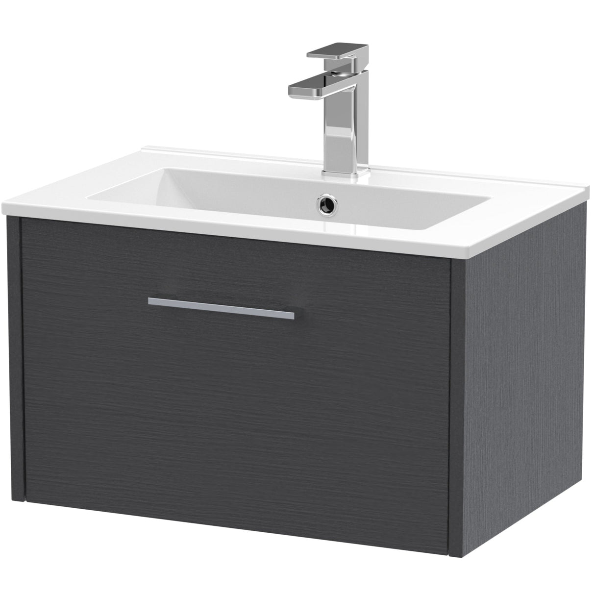 Hudson Reed Juno 600mm Wall Hung Vanity Unit & Basin, 1 Drawer Graphite Grey JNU2222B