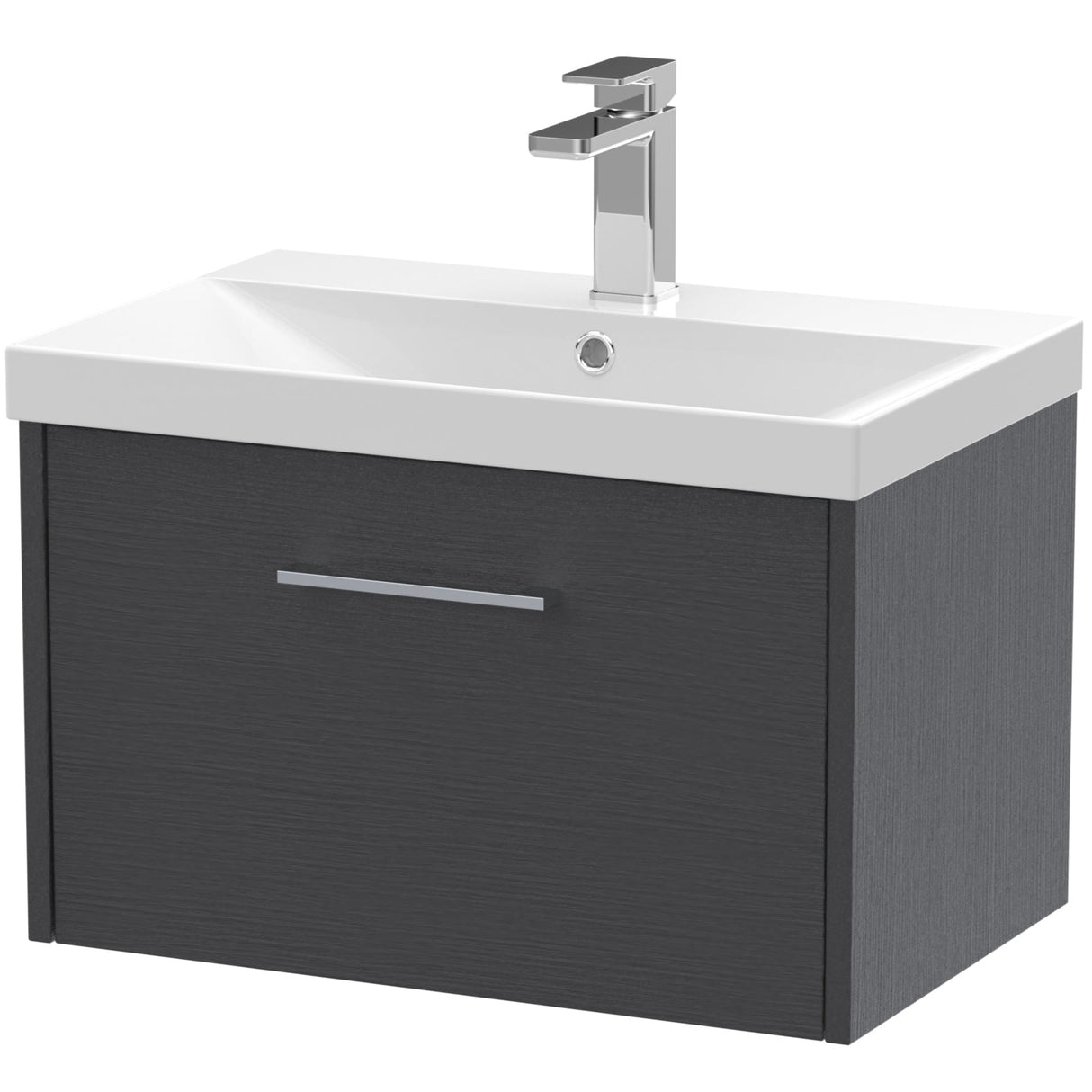 Hudson Reed Juno 600mm Wall Hung Vanity Unit & Basin, 1 Drawer Graphite Grey JNU2222D