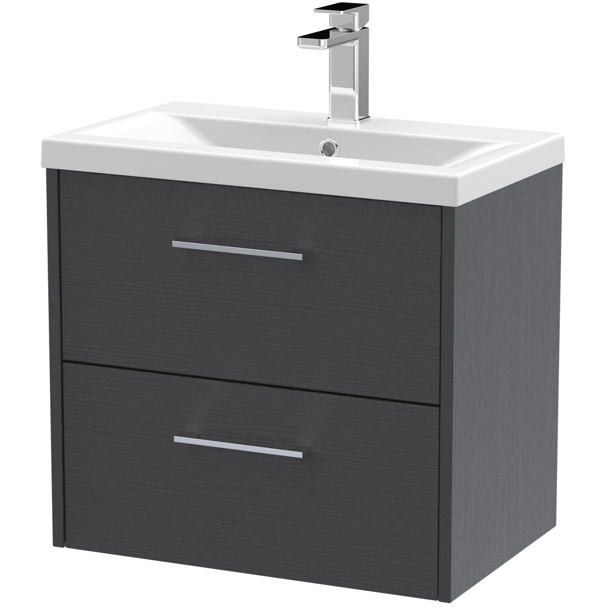 Hudson Reed Juno 600mm Wall Hung Vanity Unit & Basin, 2 Drawers Graphite Grey JNU2224A