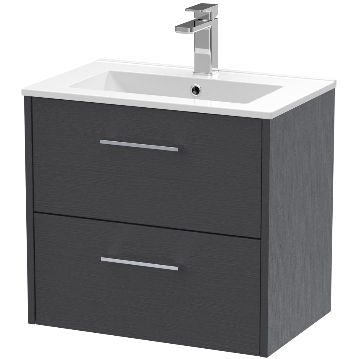 Hudson Reed Juno 600mm Wall Hung Vanity Unit & Basin, 2 Drawers Graphite Grey JNU2224B