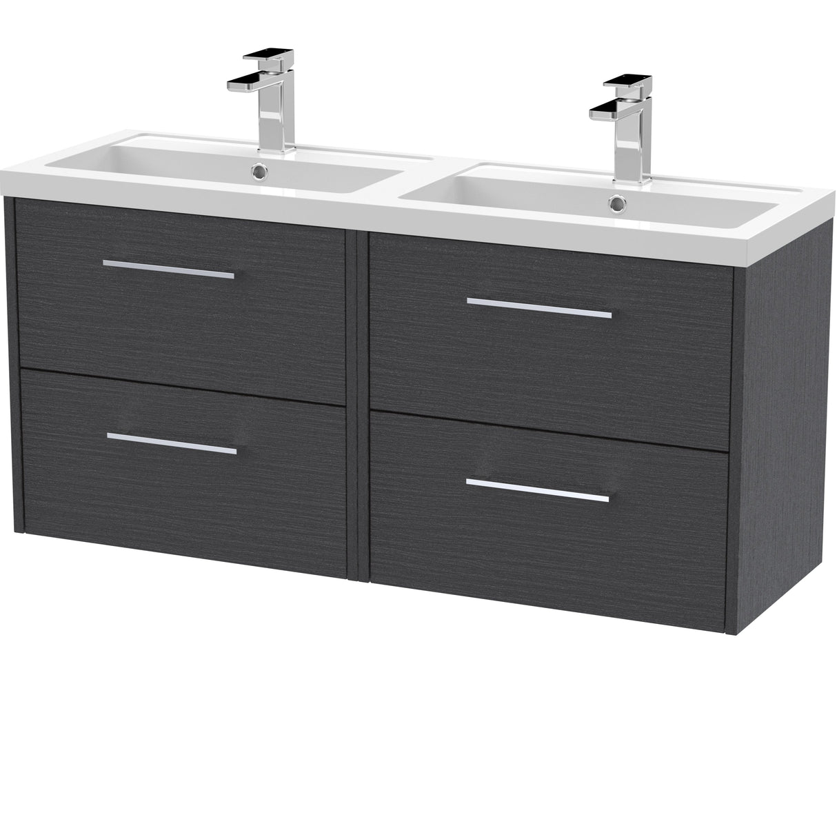 Hudson Reed Juno 1200mm Wall Hung Double Basin Vanity Unit & Basin, 4 Drawers Graphite Grey JNU2224C