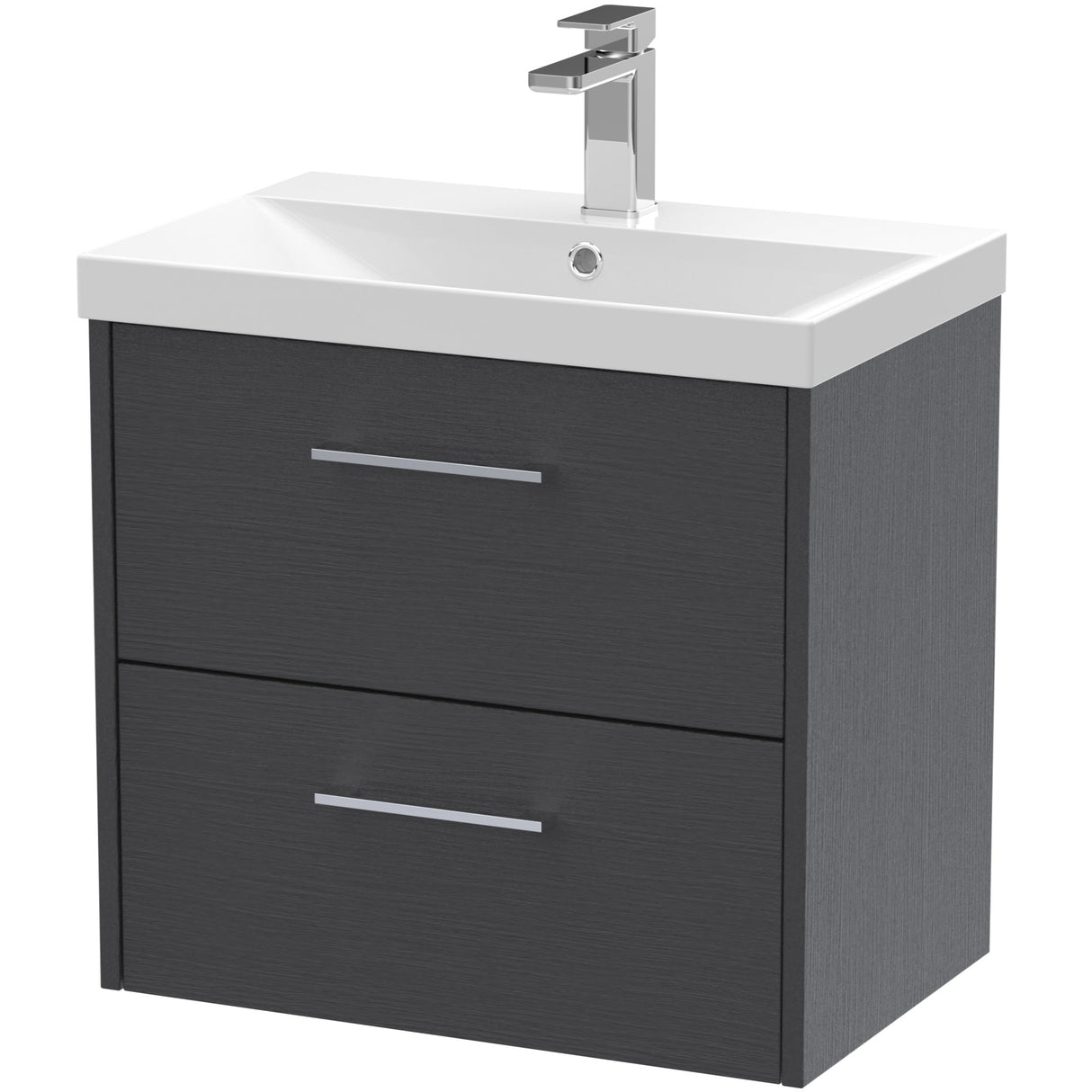 Hudson Reed Juno 600mm Wall Hung Vanity Unit & Basin, 2 Drawers Graphite Grey JNU2224D