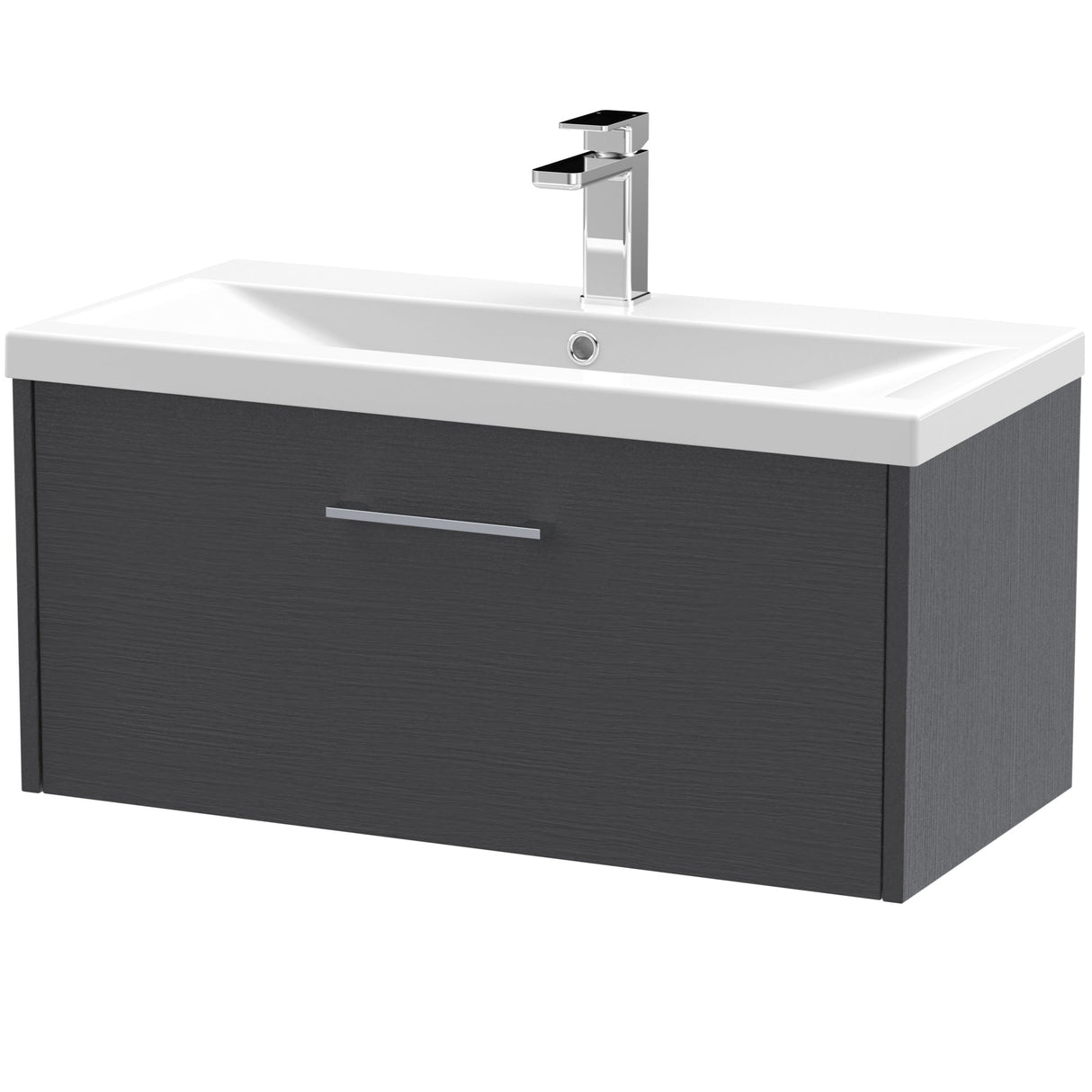 Hudson Reed Juno 800mm Wall Hung Vanity Unit & Basin, 1 Drawer Graphite Grey JNU2225A