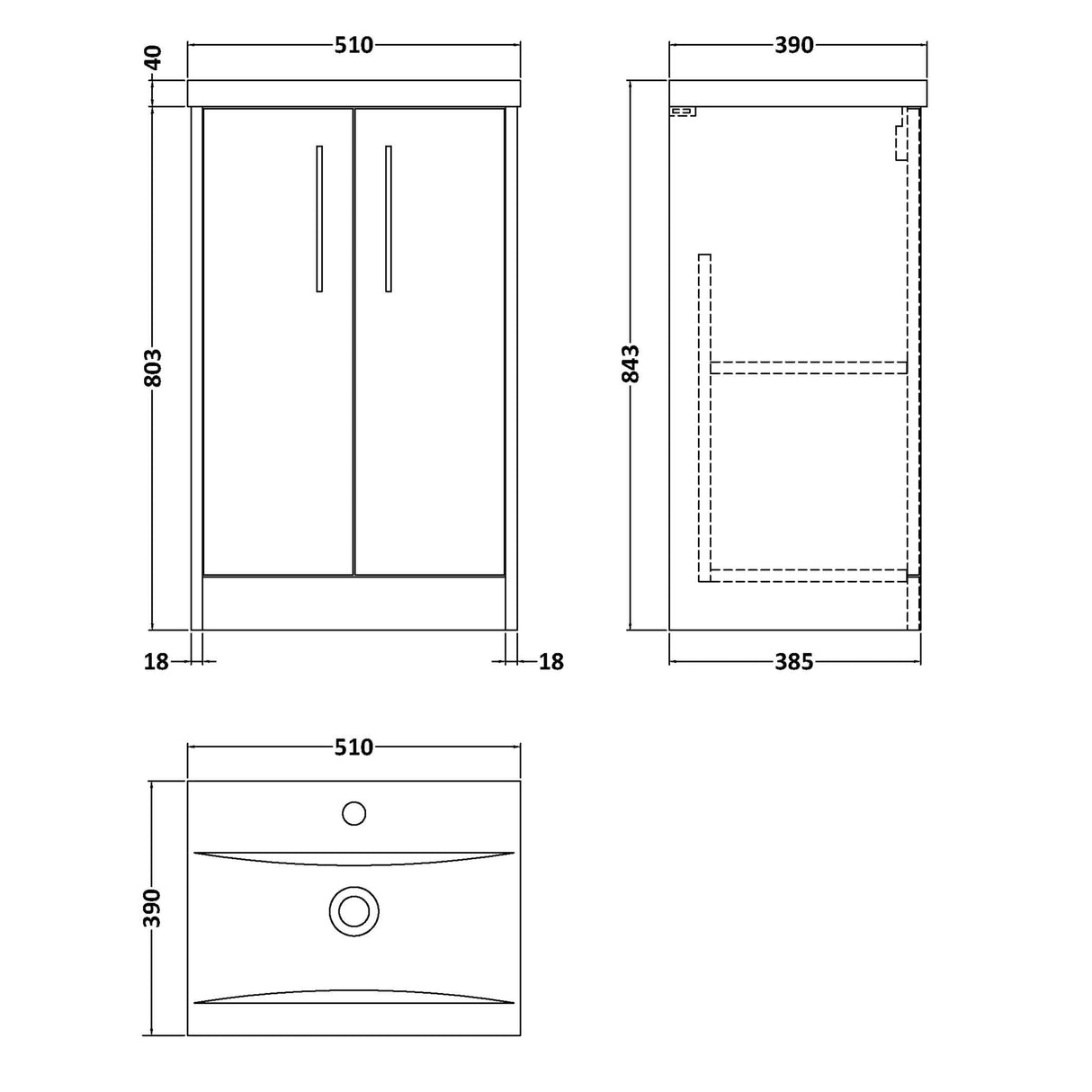 Hudson Reed Juno 500mm Freestanding Vanity Unit & Basin, 2 Doors Coastal Grey JNU2301A LD