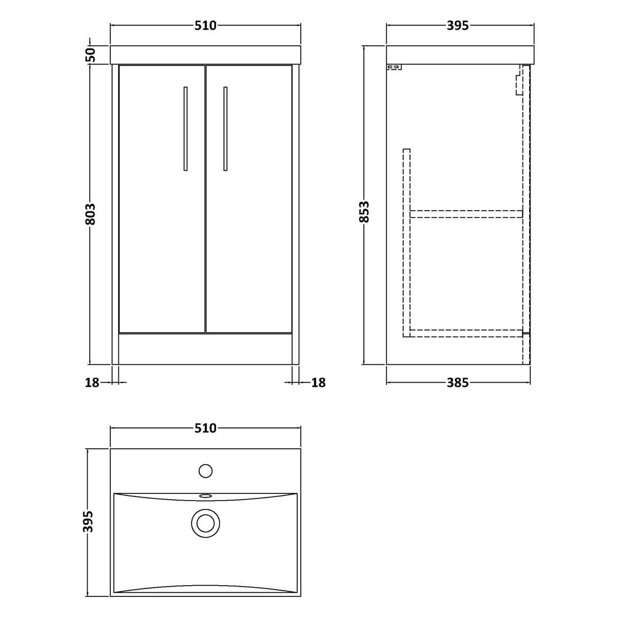 Hudson Reed Juno 500mm Freestanding Vanity Unit & Basin, 2 Doors Coastal Grey JNU2301D LD