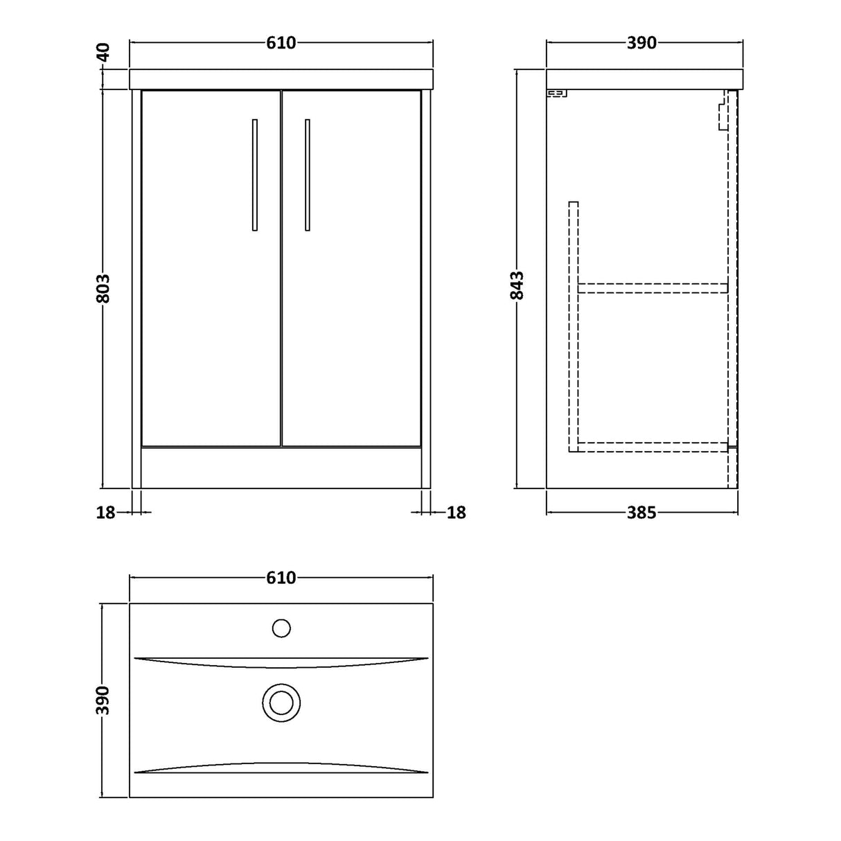 Hudson Reed Juno 600mm Freestanding Vanity Unit & Basin, 2 Doors Coastal Grey JNU2303A LD