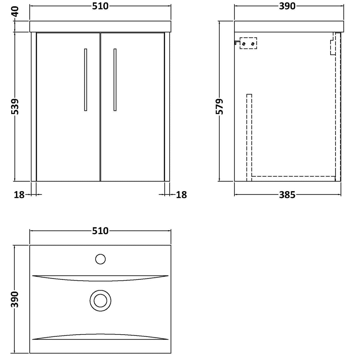 Hudson Reed Juno 500mm Wall Hung Vanity Unit & Basin, 2 Doors Coastal Grey JNU2321A LD
