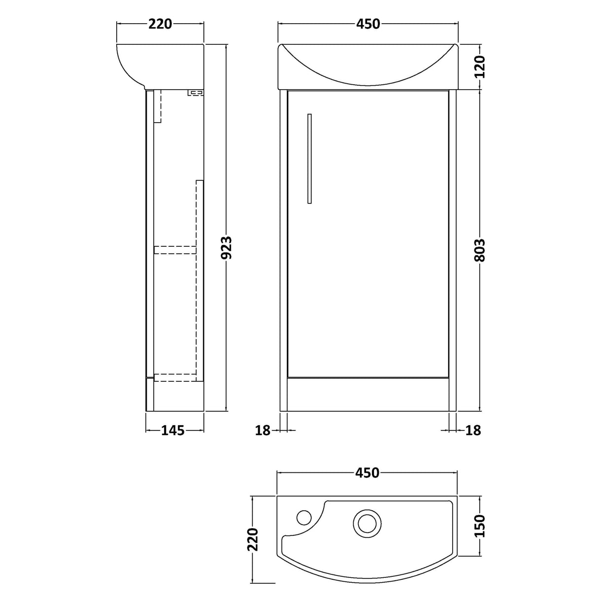 Hudson Reed Juno 440mm Compact Floorstanding Basin Vanity Unit & Basin, 1 Door Coastal Grey JNU2321R LD