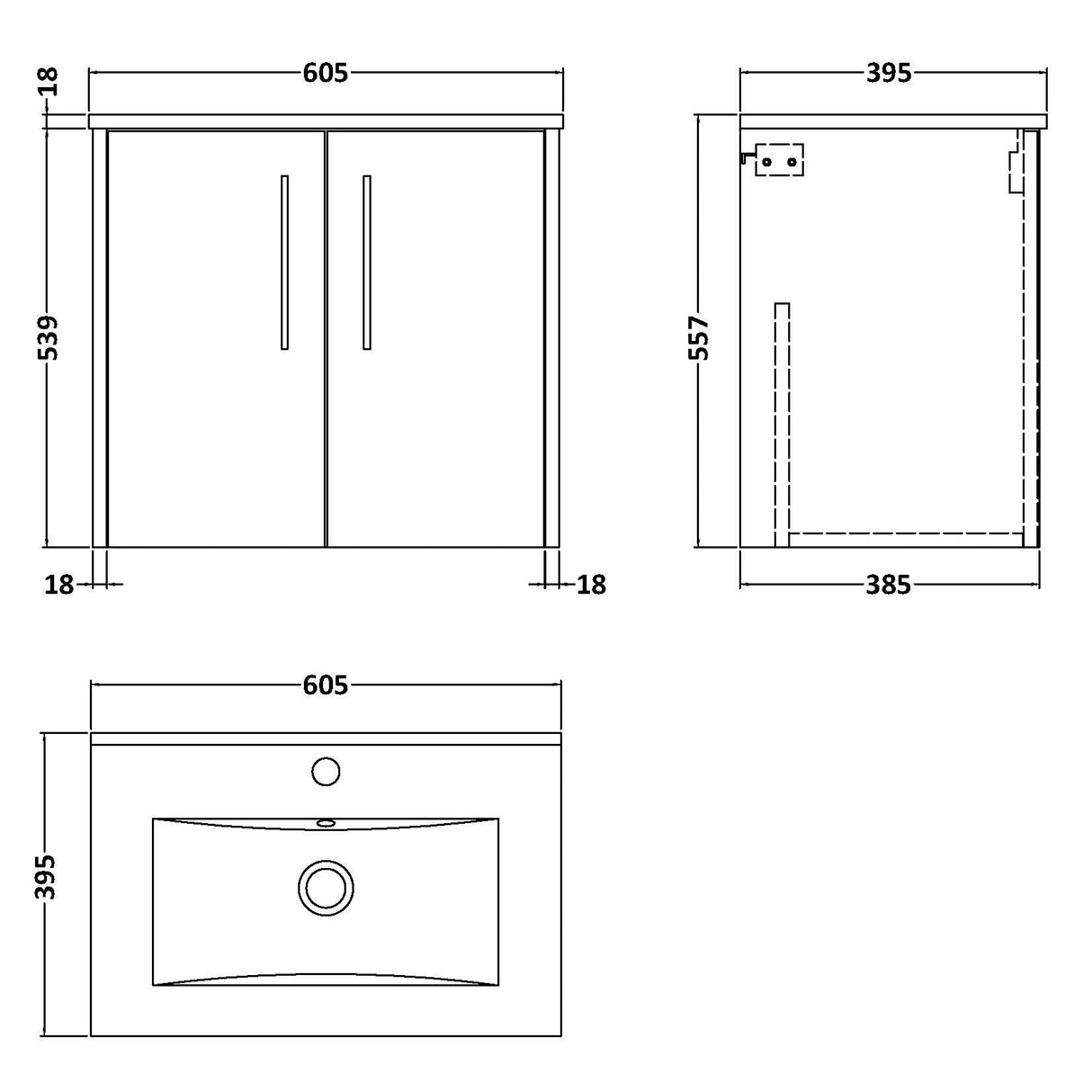 Hudson Reed Juno 600mm Wall Hung Vanity Unit & Basin, 2 Doors Coastal Grey JNU2323B LD
