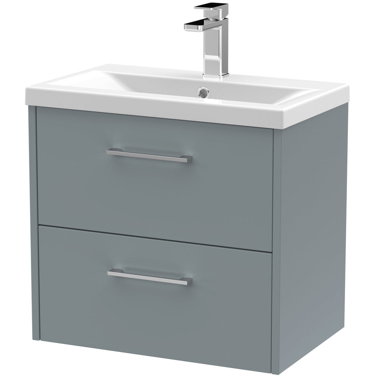 Hudson Reed Juno 600mm Wall Hung Vanity Unit & Basin, 2 Drawers Coastal Grey JNU2324A