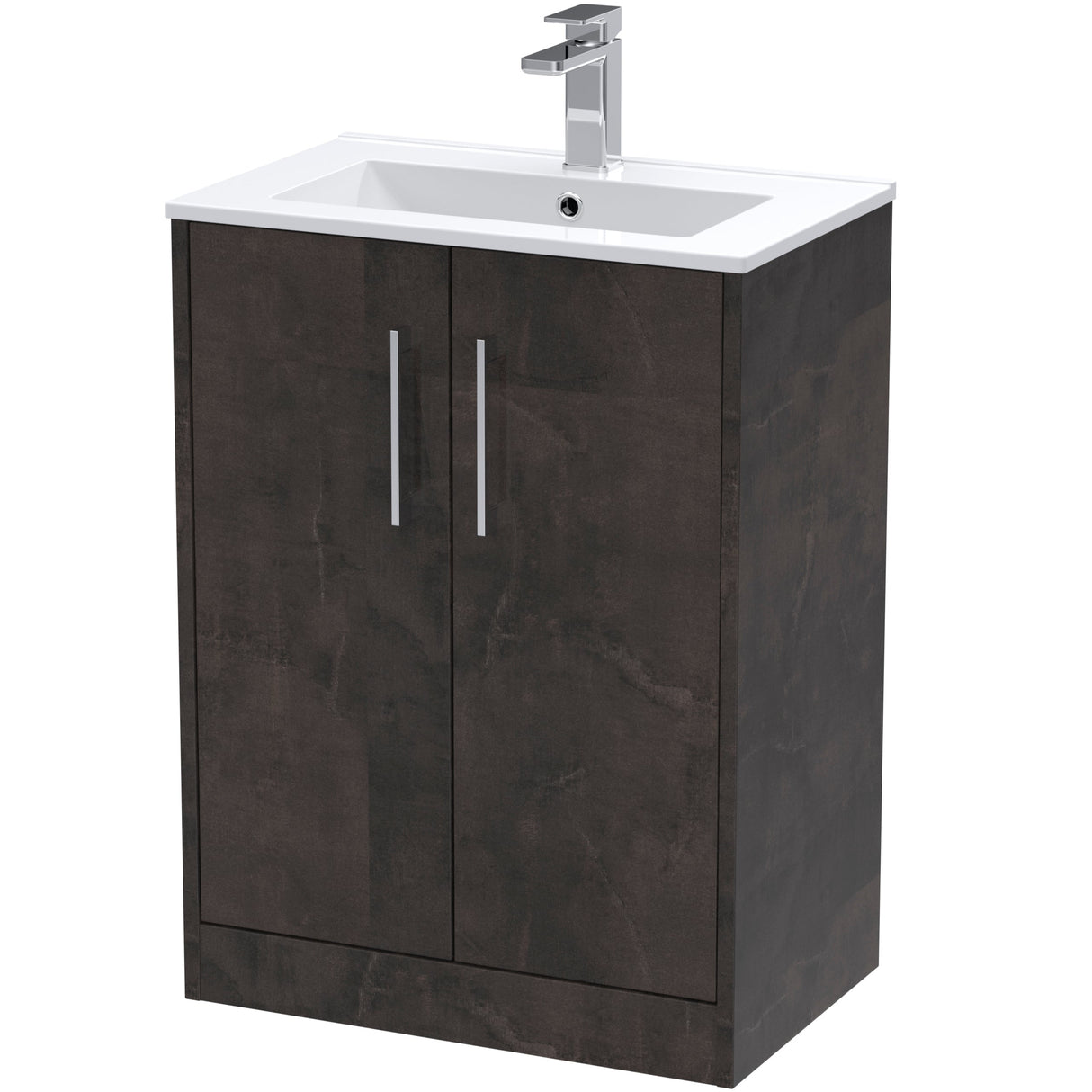 Hudson Reed Juno 600mm Freestanding Vanity Unit & Basin, 2 Doors Metallic Slate JNU2603B