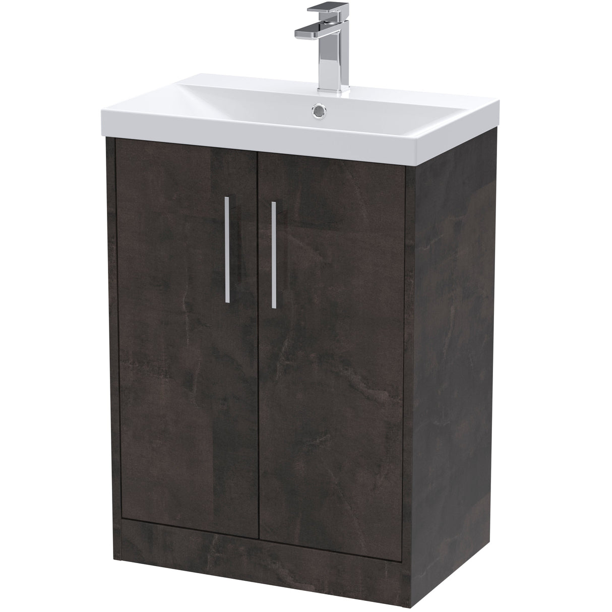 Hudson Reed Juno 600mm Freestanding Vanity Unit & Basin, 2 Doors Metallic Slate JNU2603D