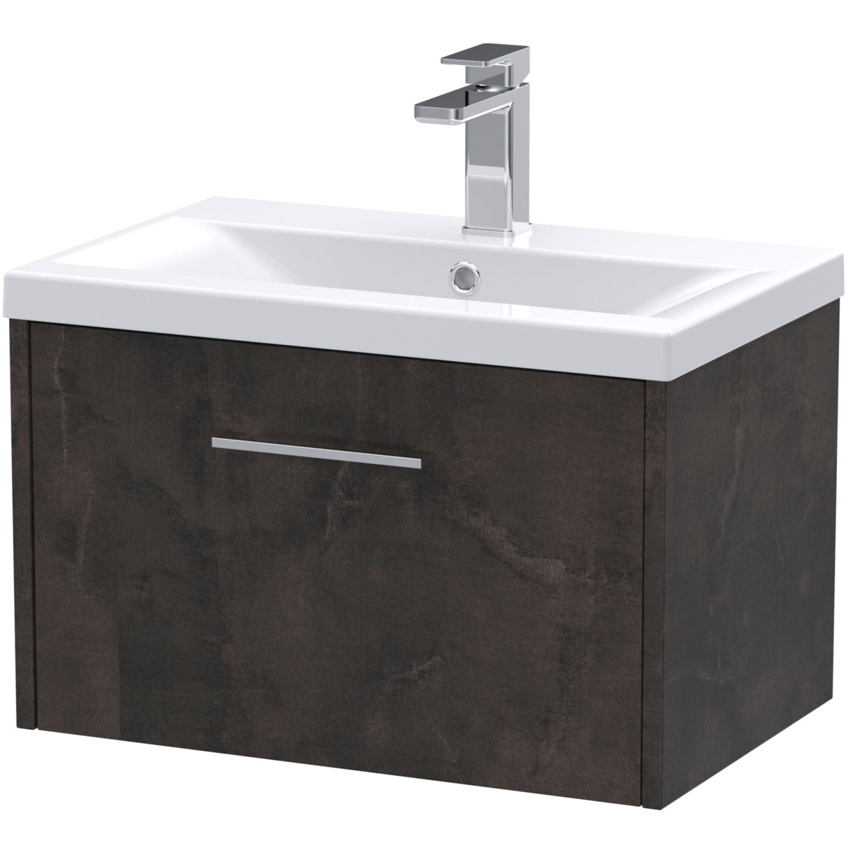 Hudson Reed Juno 600mm Wall Hung Vanity Unit & Basin, 1 Drawer Metallic Slate JNU2622A