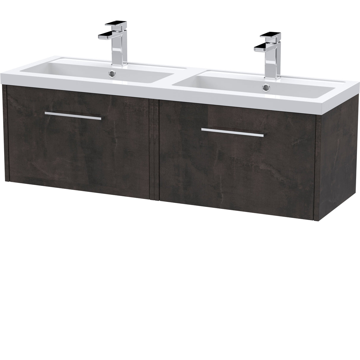 Hudson Reed Juno 1200mm Wall Hung Double Basin Vanity Unit & Basin, 2 Drawers Metallic Slate JNU2622C