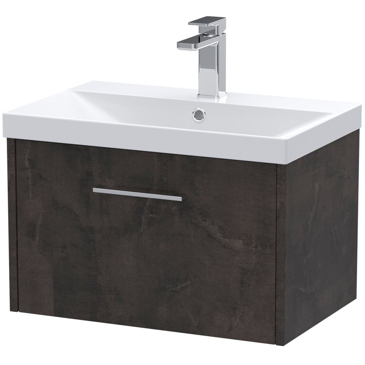 Hudson Reed Juno 600mm Wall Hung Vanity Unit & Basin, 1 Drawer Metallic Slate JNU2622D