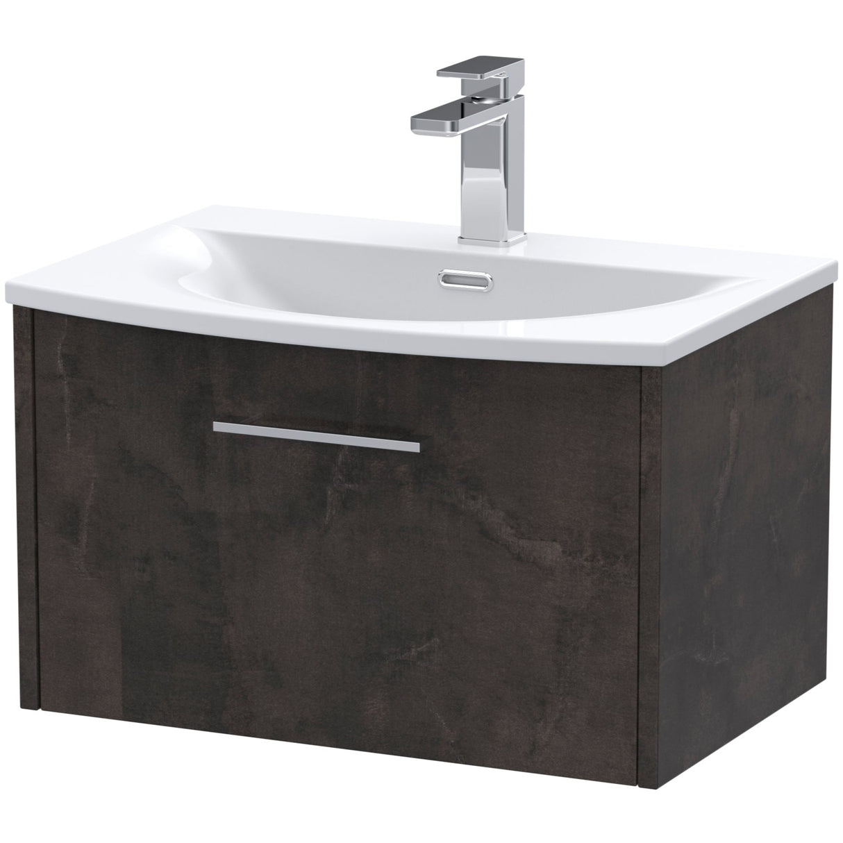 Hudson Reed Juno 600mm Wall Hung Vanity Unit & Basin, 1 Drawer Metallic Slate JNU2622G
