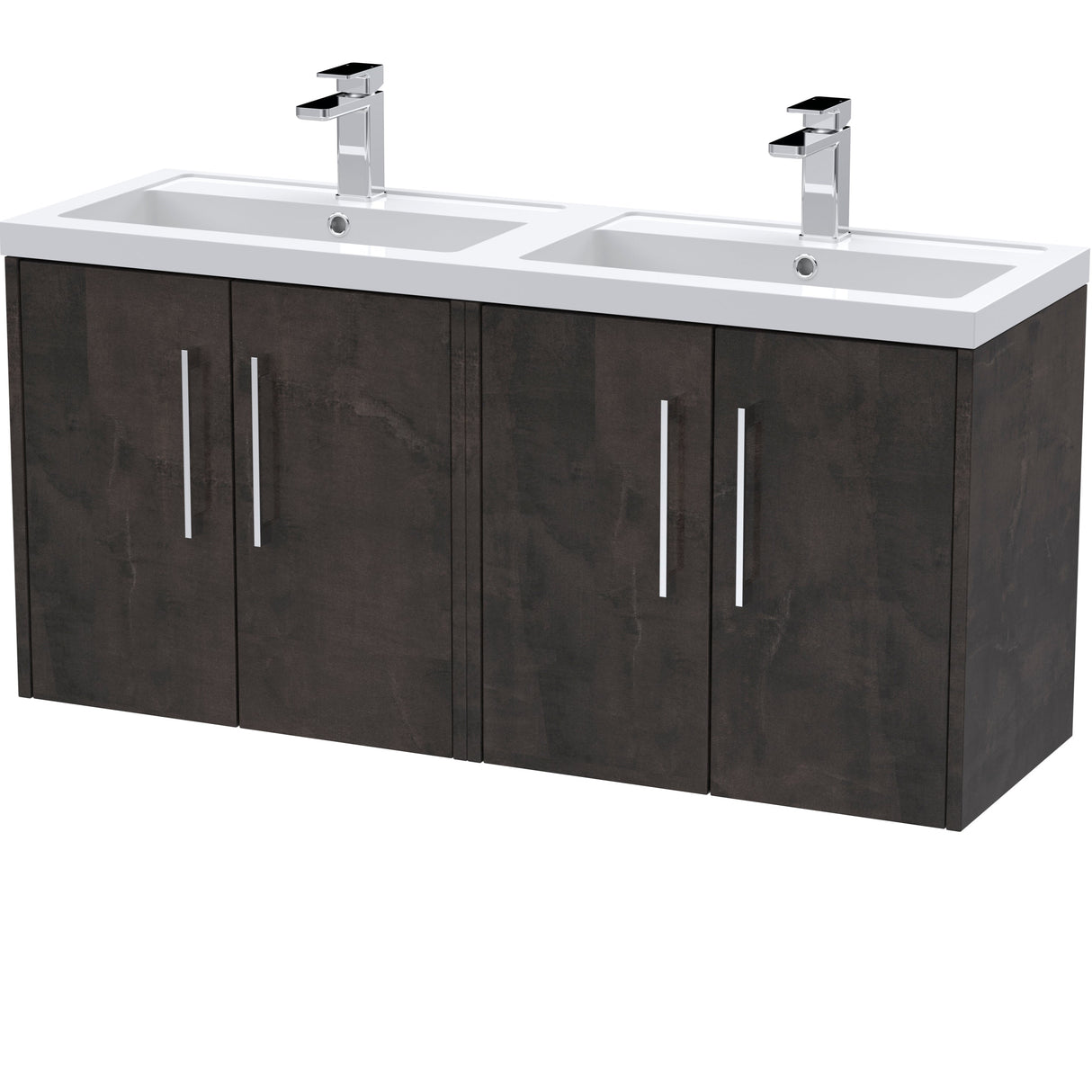 Hudson Reed Juno 1200mm Wall Hung Double Basin Vanity Unit & Basin, 4 Doors Metallic Slate JNU2623C