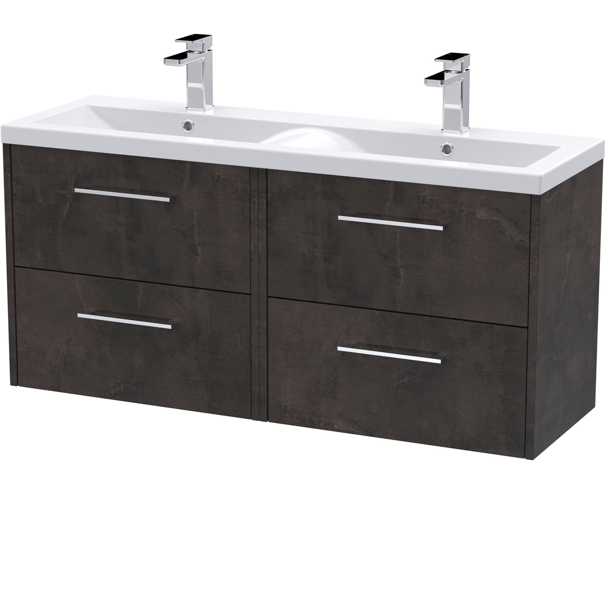 Hudson Reed Juno 1200mm Wall Hung Double Basin Vanity Unit & Basin, 4 Drawers Metallic Slate JNU2624F