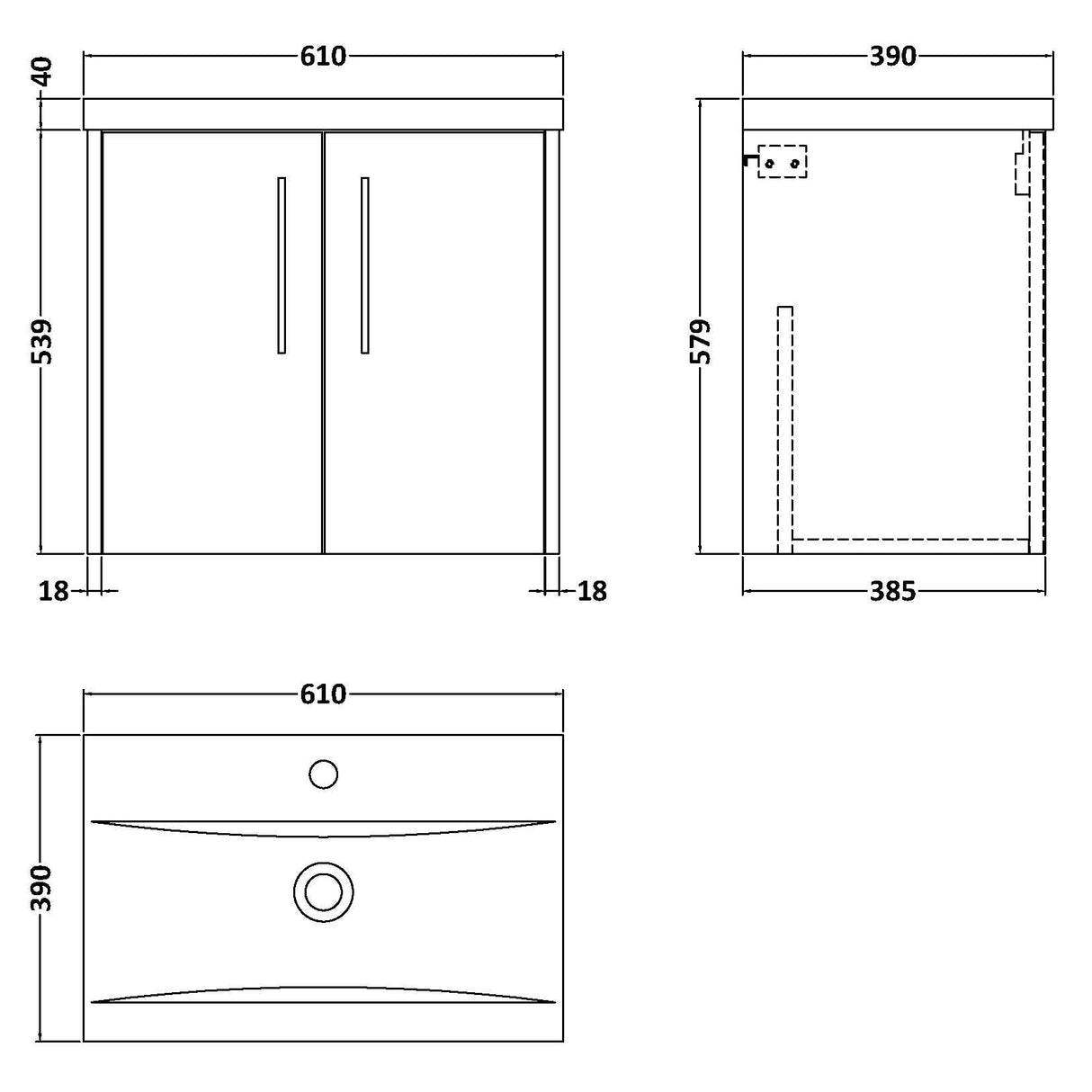 Hudson Reed Juno 600mm Wall Hung Vanity Unit & Basin, 2 Doors Midnight Blue JNU2923A LD