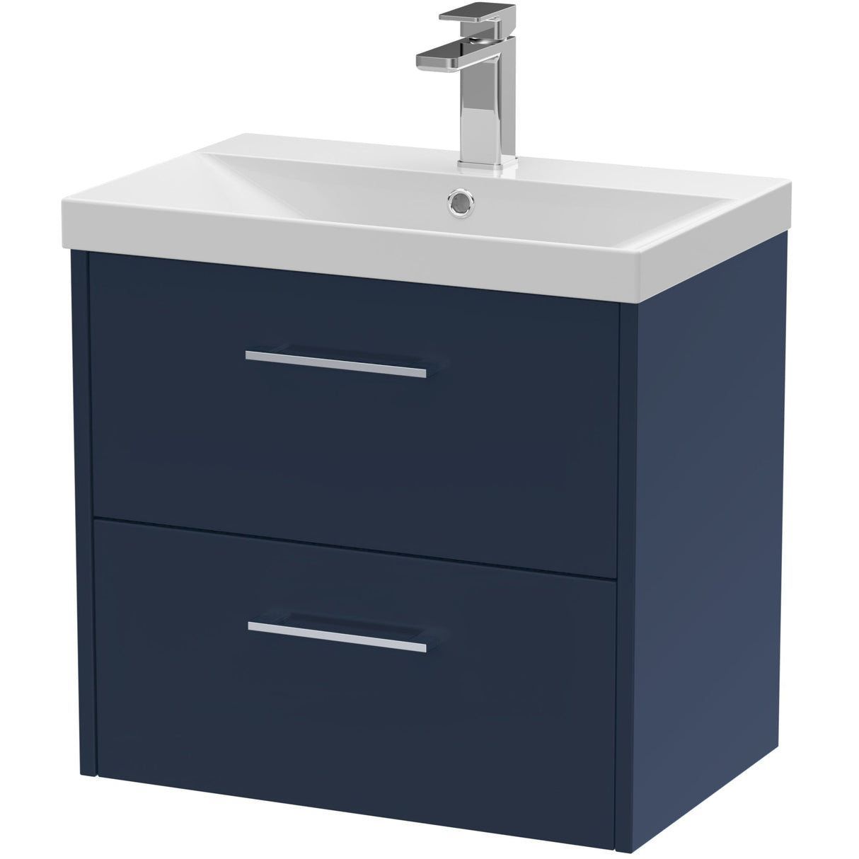 Hudson Reed Juno 600mm Wall Hung Vanity Unit & Basin, 2 Drawers Midnight Blue JNU2924D