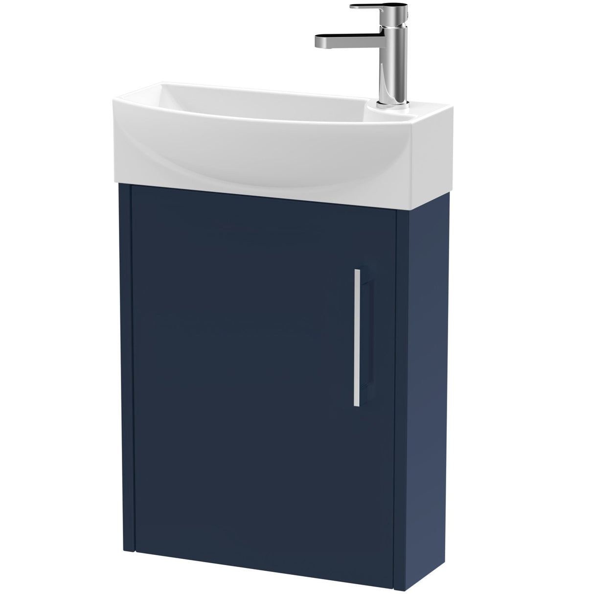 Hudson Reed Juno 440mm Compact Wall Hung Basin Vanity Unit & Basin, 1 Door Midnight Blue JNU2961L