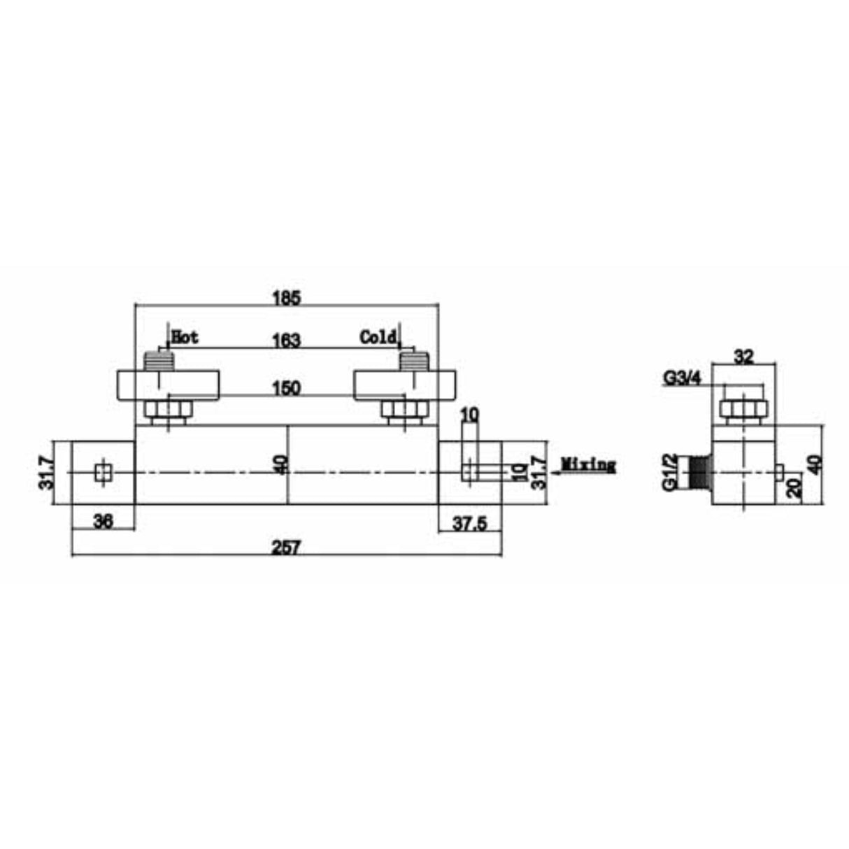Nuie Square Thermostatic Exposed Bar Shower Valve Chrome JTY316 LD