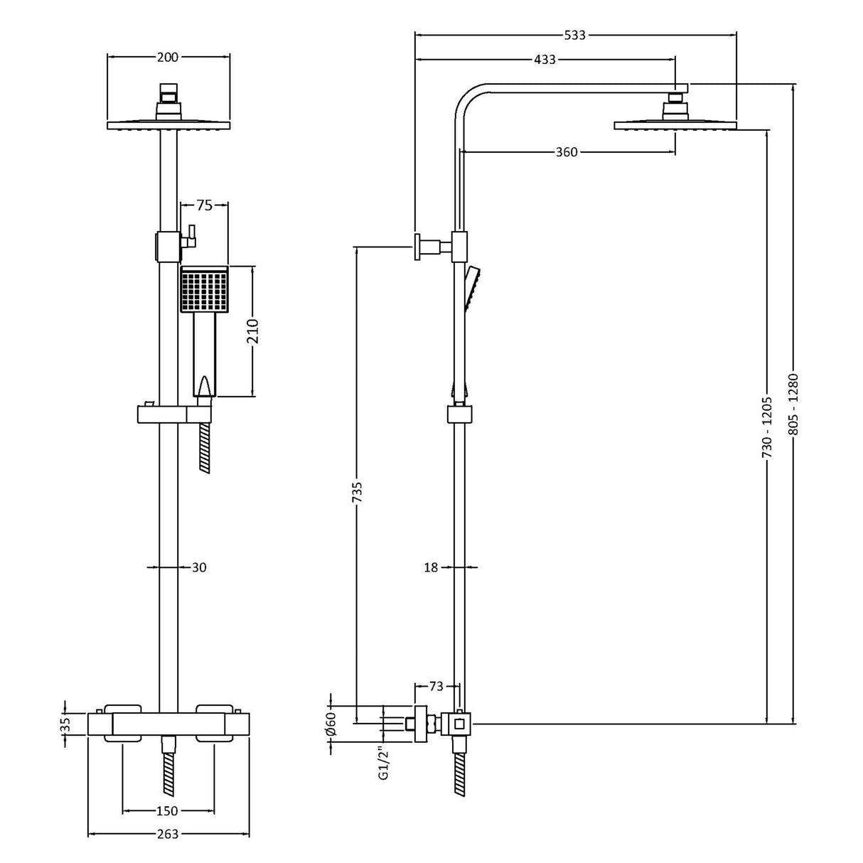 Nuie Square 2 Outlet Exposed Thermostatic Shower Chrome JTY386 LD
