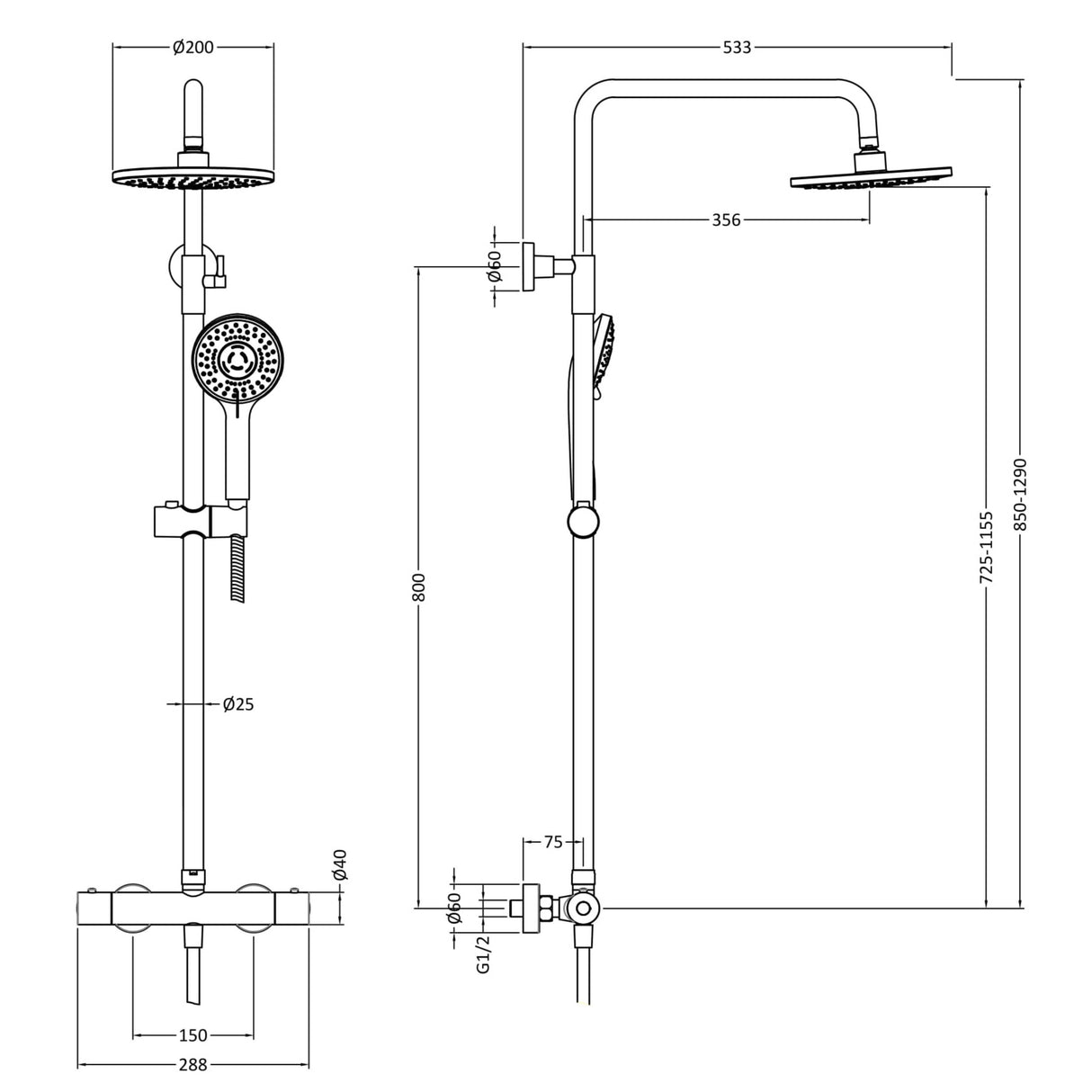 Nuie Round 2 Outlet Exposed Thermostatic Shower Brushed Pewter JTY775 LD